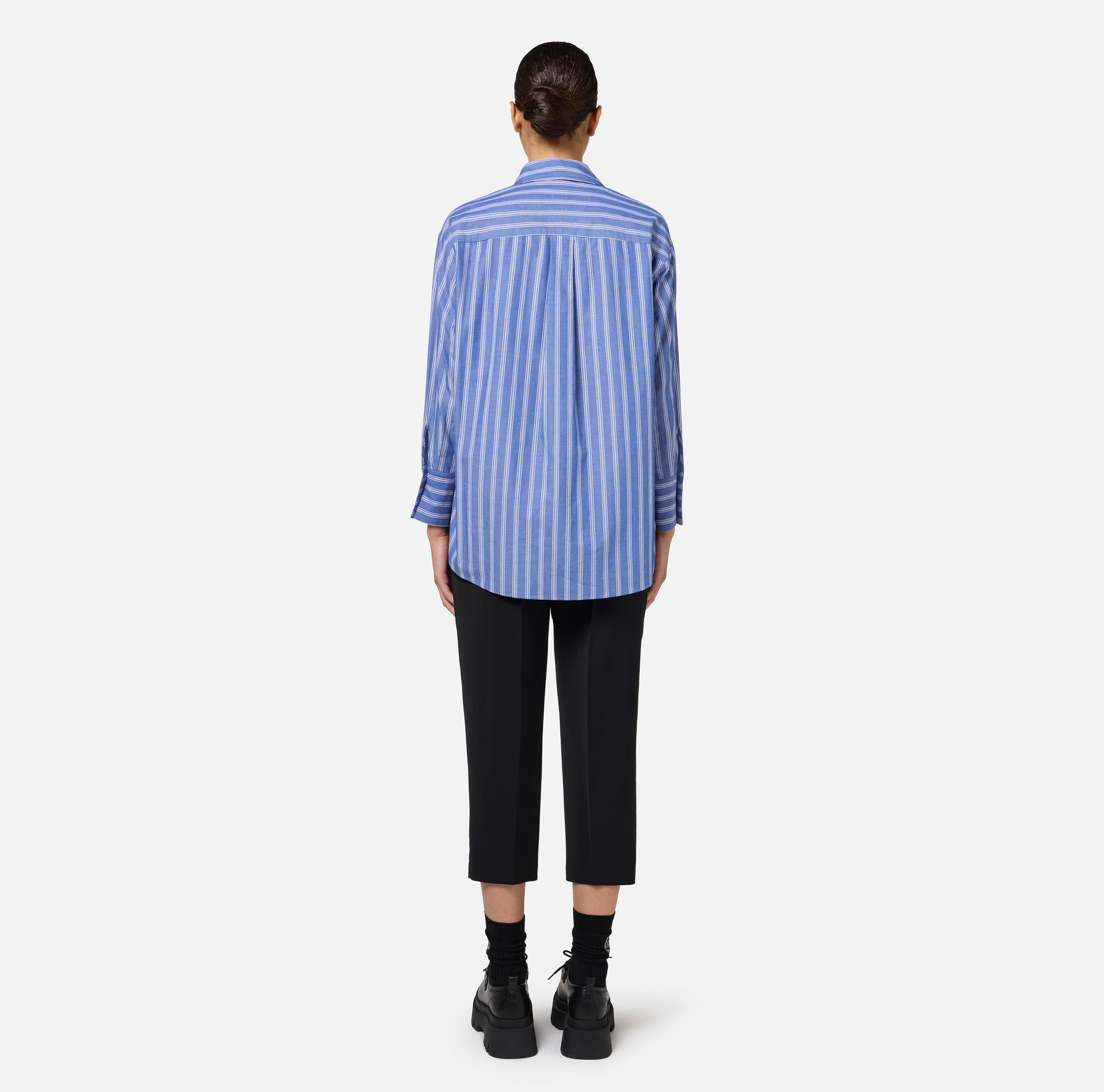 Striped poplin shirt with logo on cuffs | Elisabetta Franchi® Outlet