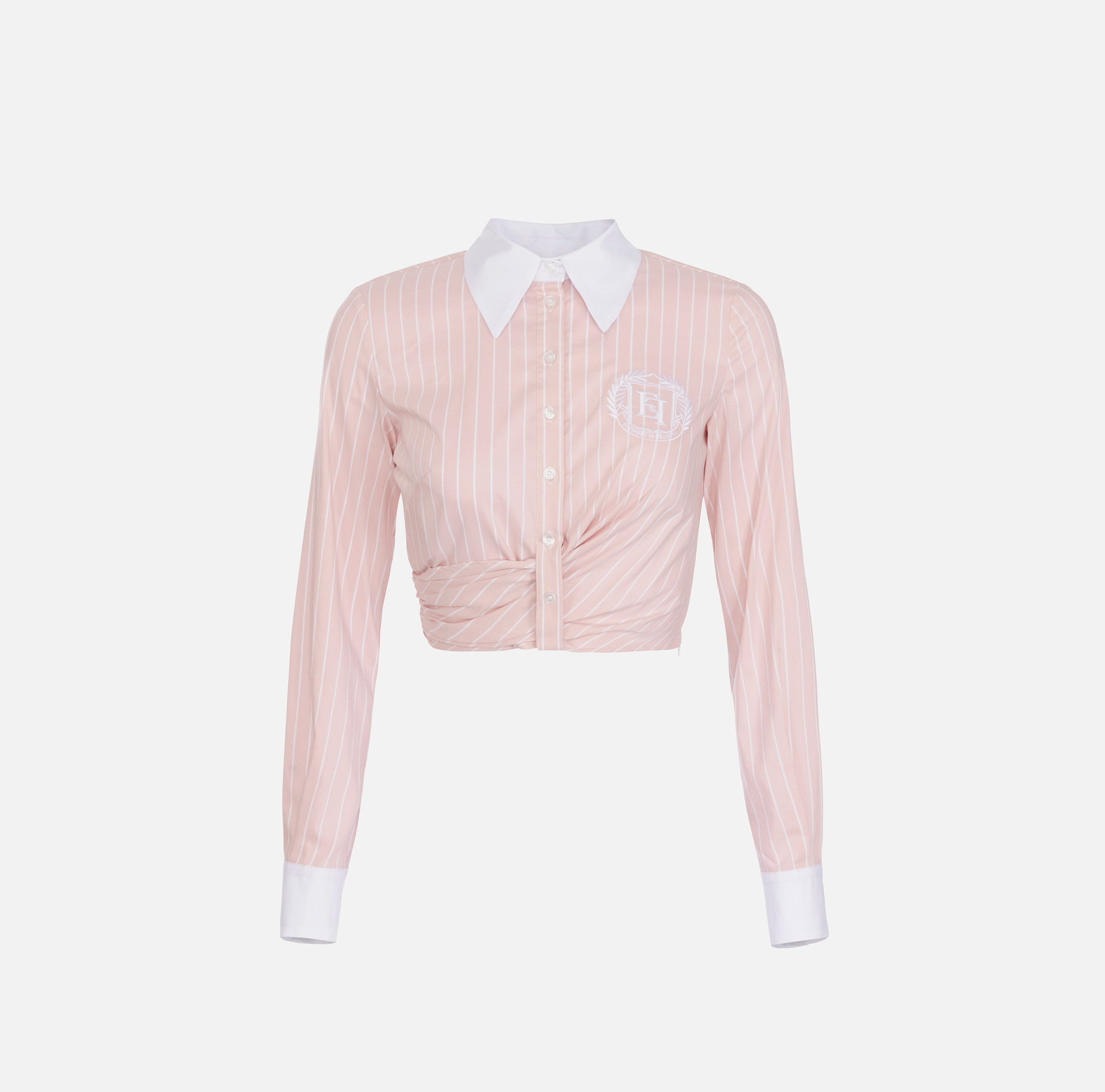 Cropped-Hemdbluse aus Popeline mit Streifenmuster und Raffung | Elisabetta Franchi® Outlet
