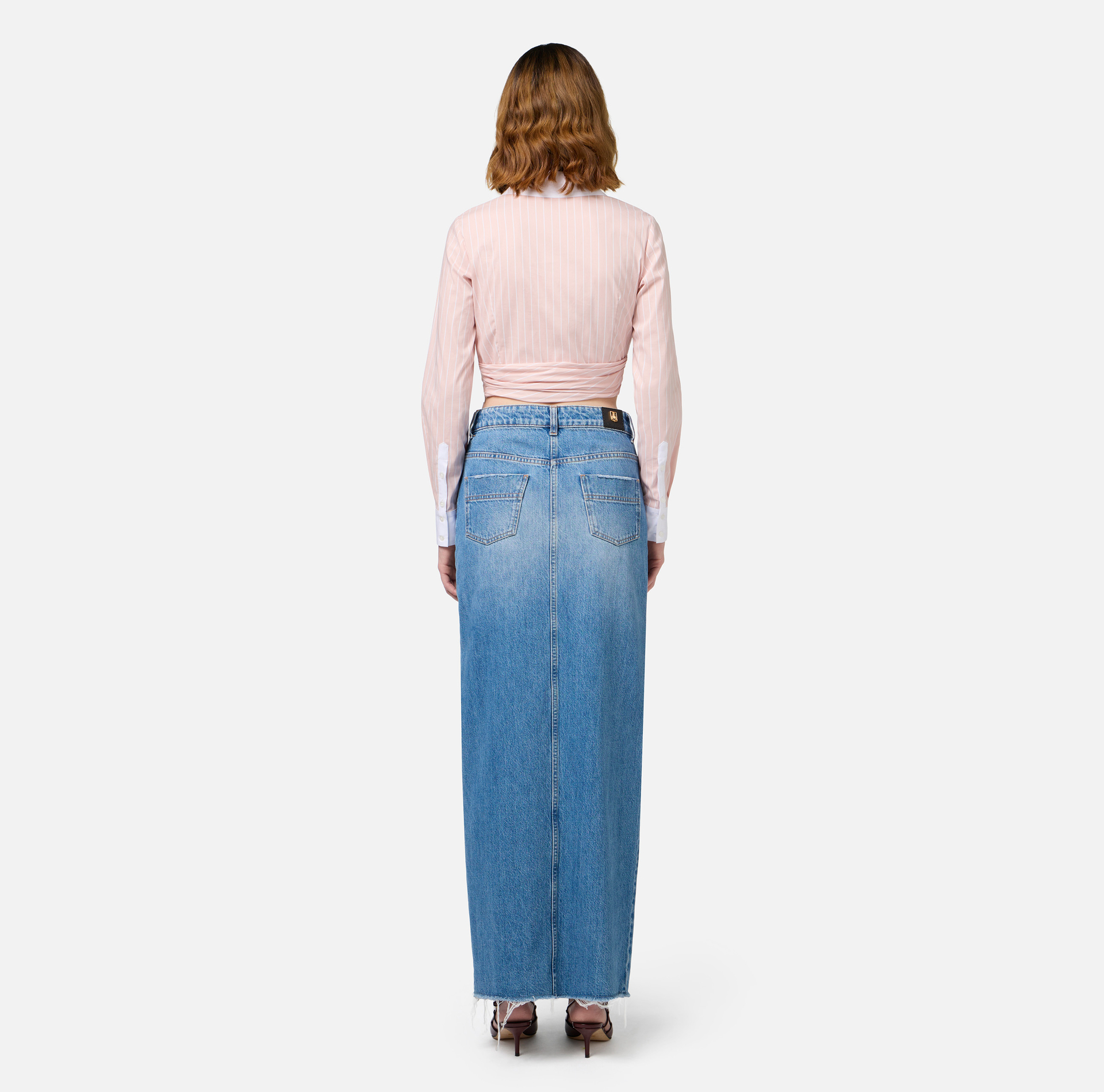 Cropped-Hemdbluse aus Popeline mit Streifenmuster und Raffung | Elisabetta Franchi® Outlet
