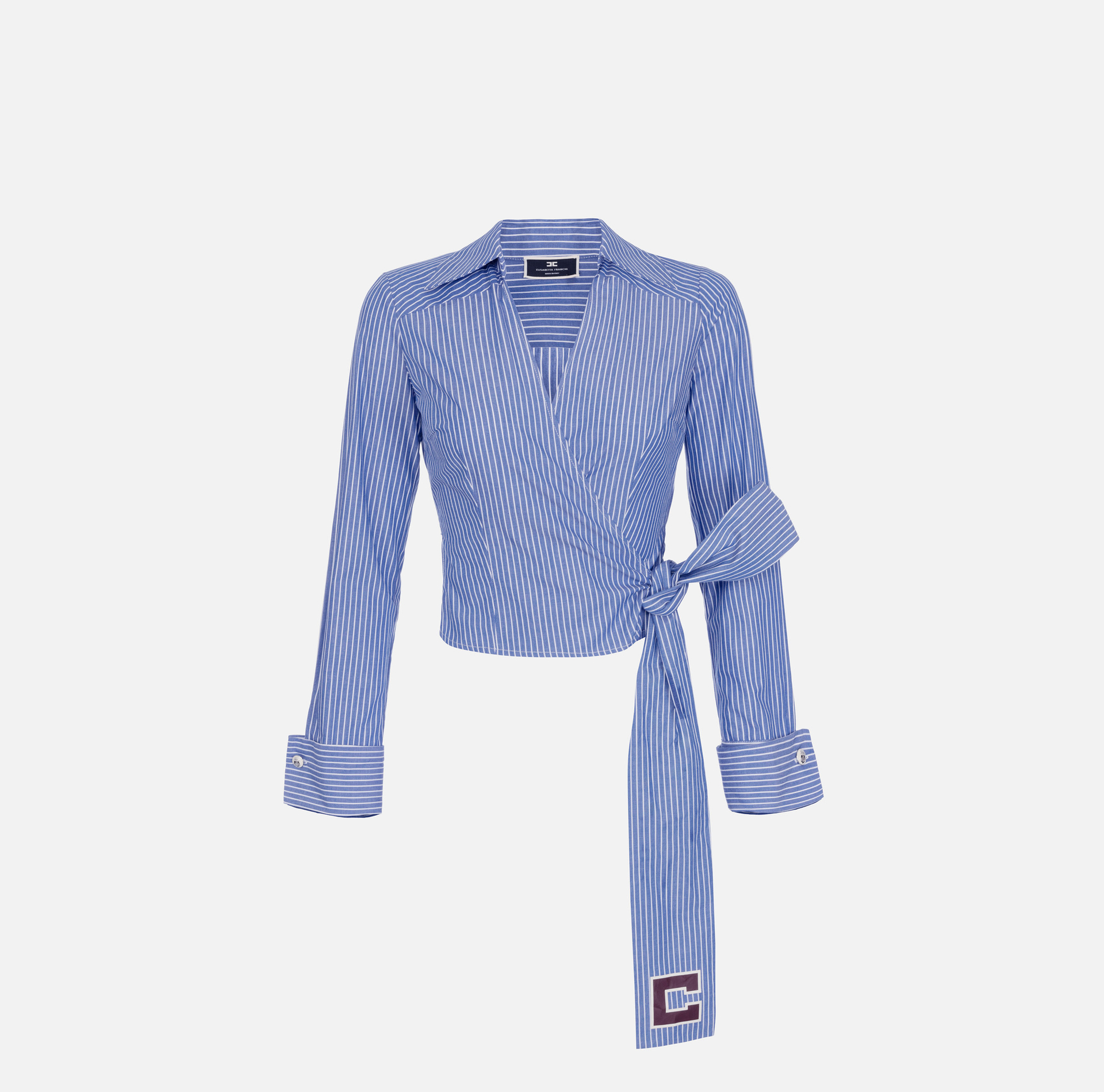 Striped poplin shirt with embroidered sash belt | Elisabetta Franchi® Outlet