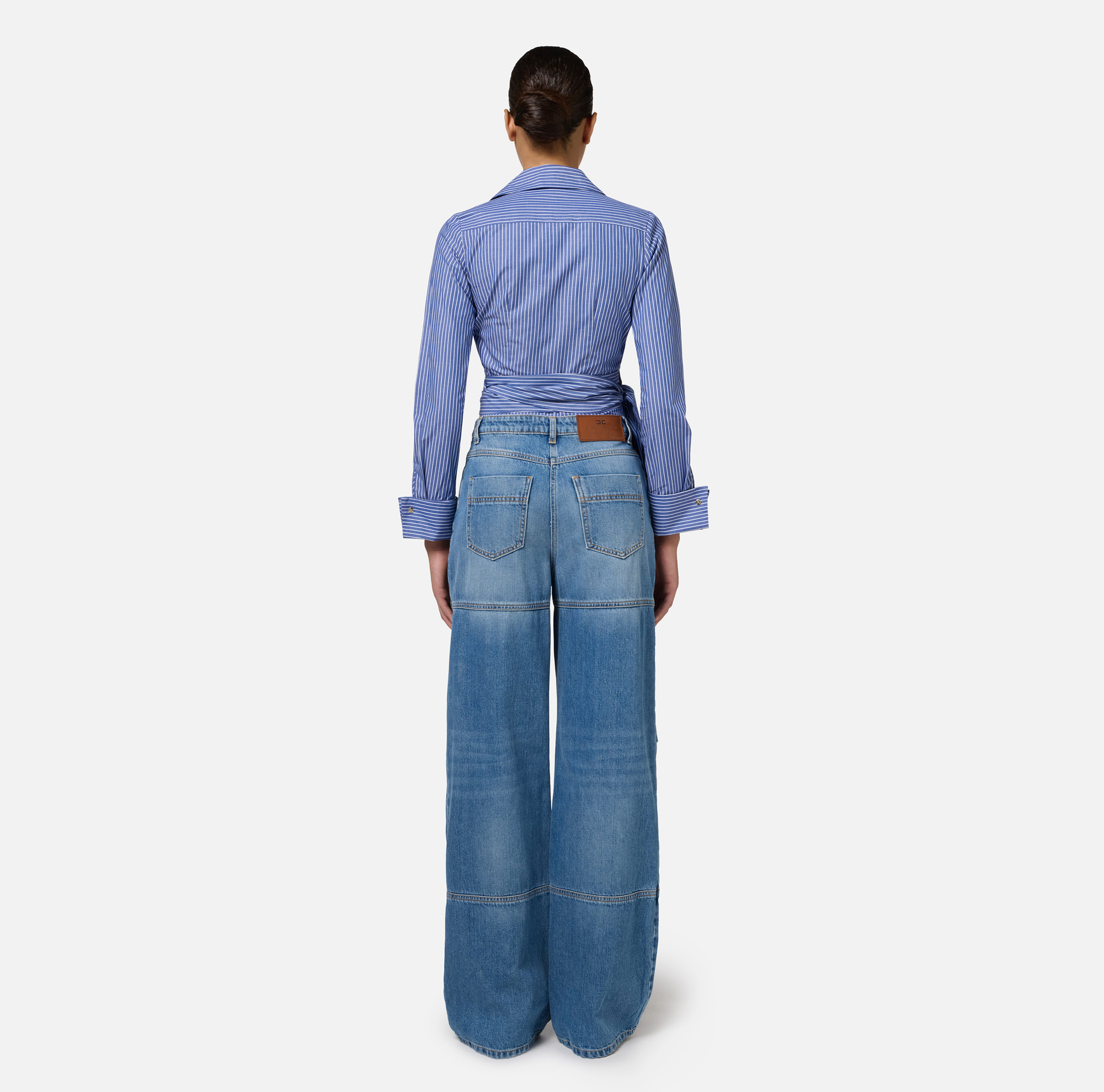 Striped poplin shirt with embroidered sash belt | Elisabetta Franchi® Outlet