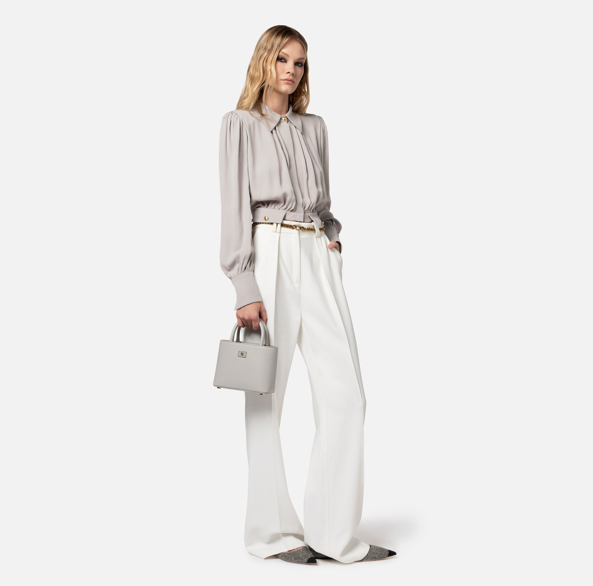 Chemise cropped en georgette de viscose - Elisabetta Franchi® Outlet