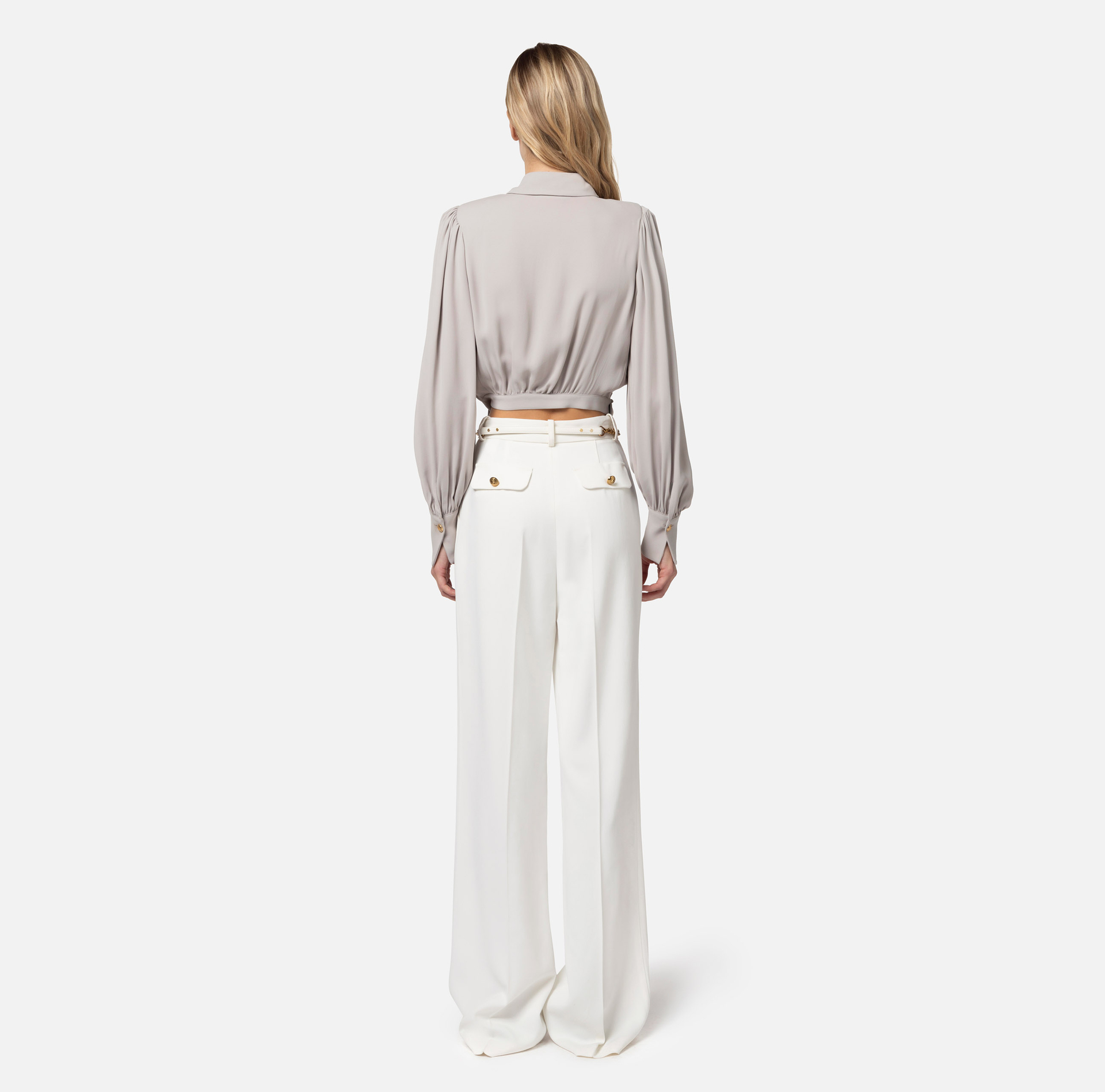 Chemise cropped en georgette de viscose - Elisabetta Franchi® Outlet