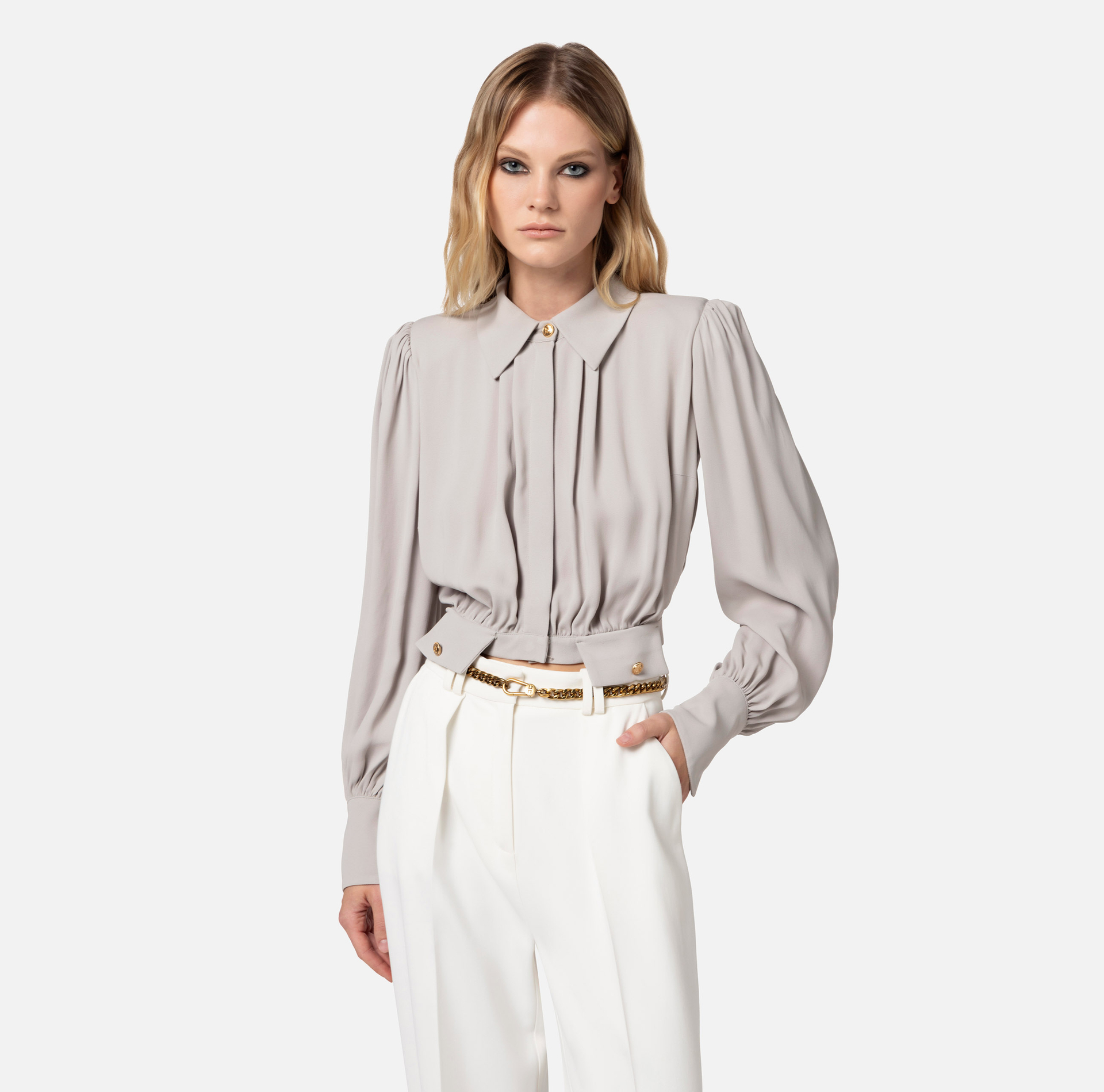 Cropped blouse in viscose georgette fabric - Elisabetta Franchi® Outlet
