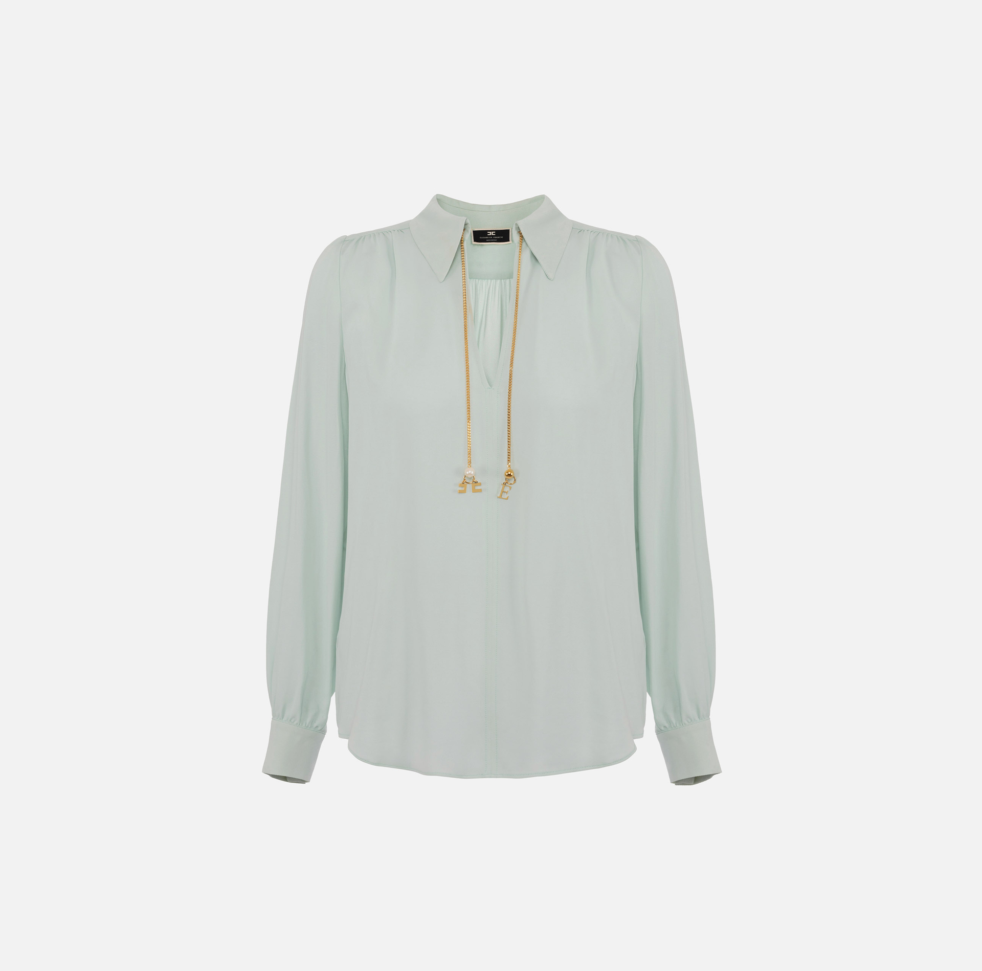 Blouse in viscose georgette fabric with accessory at the neck - Elisabetta Franchi® Outlet