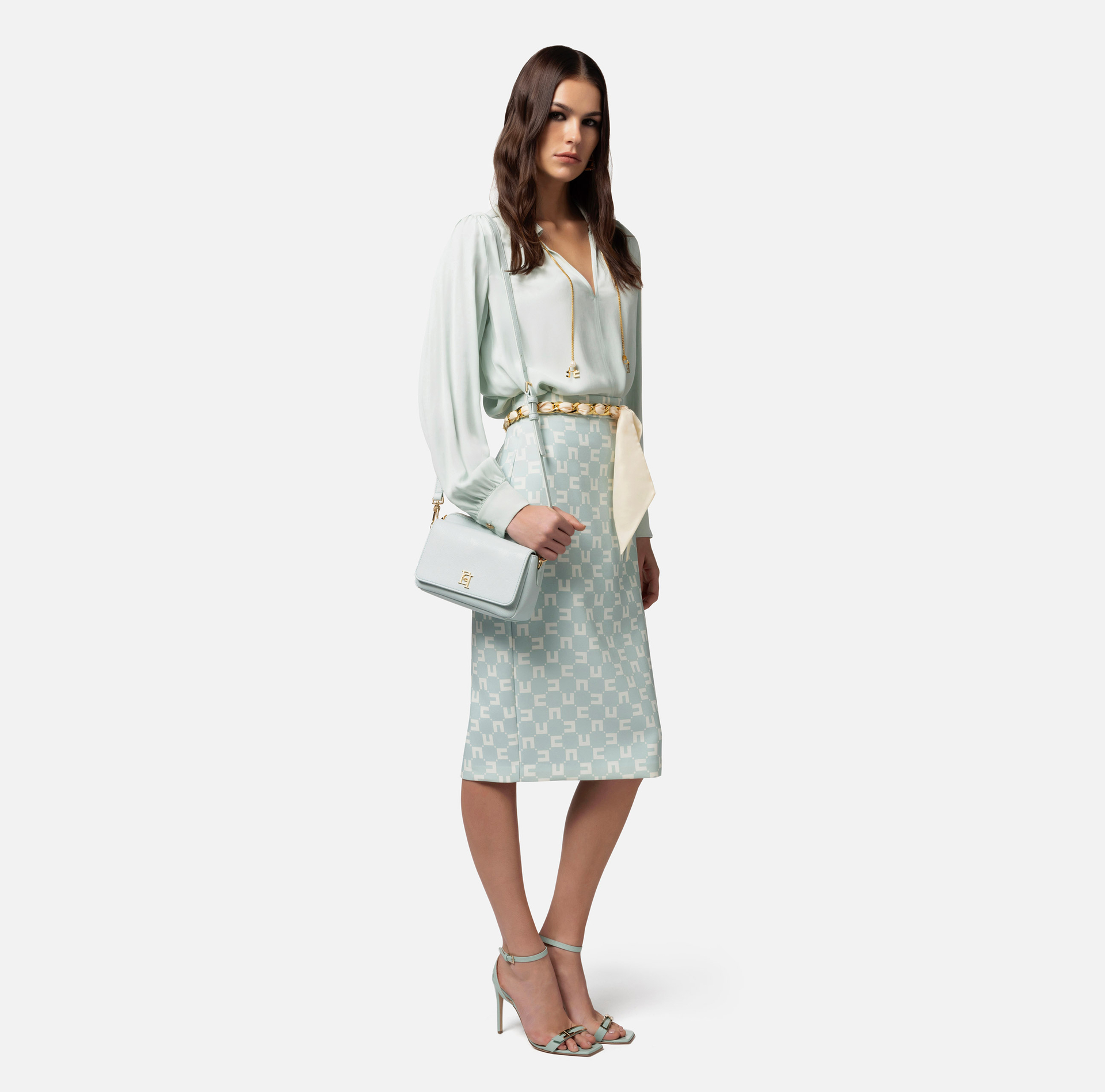 Blouse in viscose georgette fabric with accessory at the neck - Elisabetta Franchi® Outlet