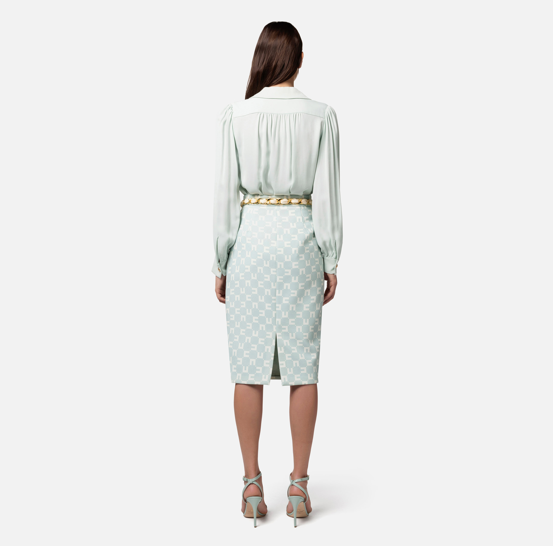 Blouse in viscose georgette fabric with accessory at the neck - Elisabetta Franchi® Outlet