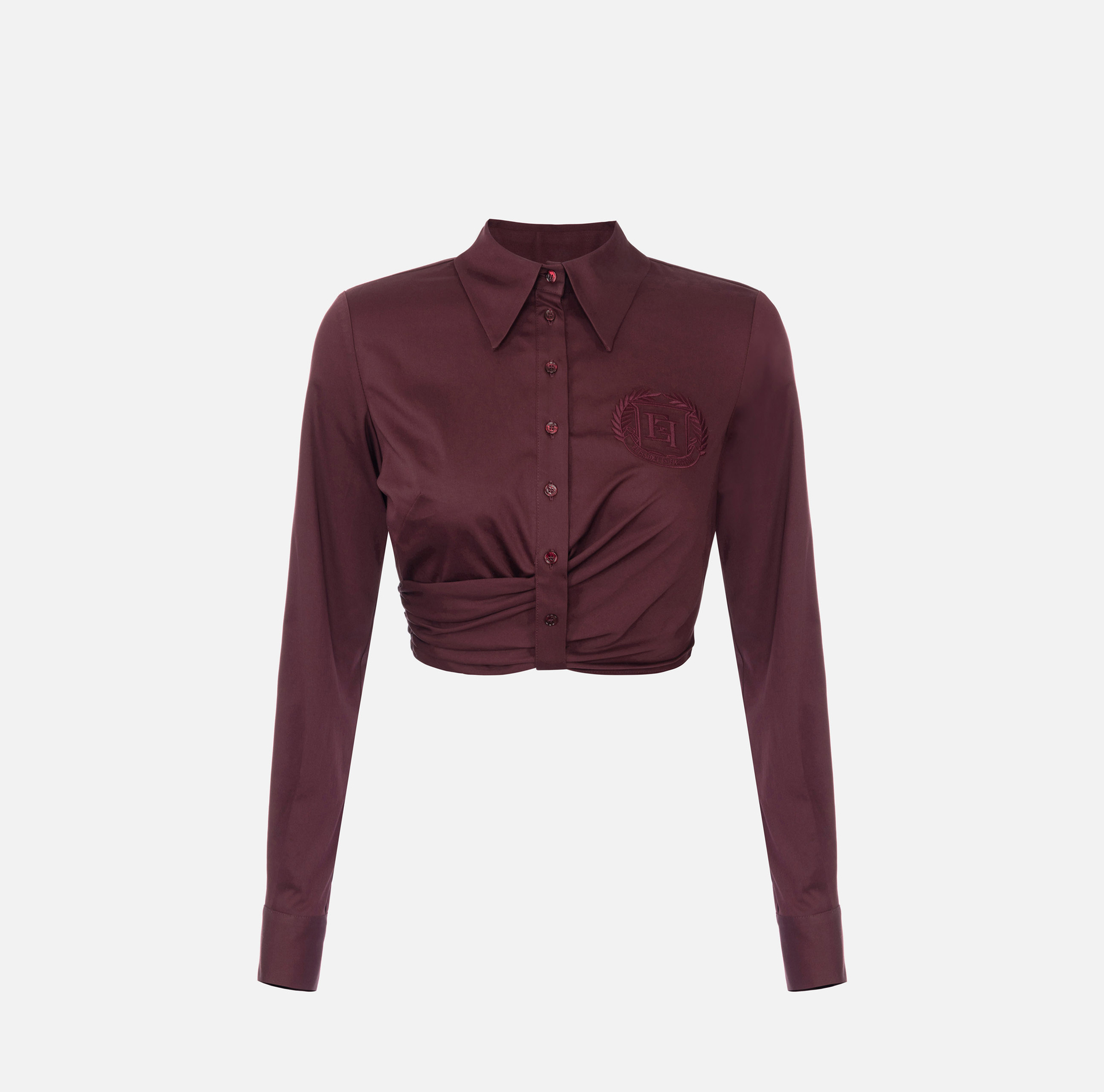 Stretch cropped poplin shirt with draping | Elisabetta Franchi® Outlet
