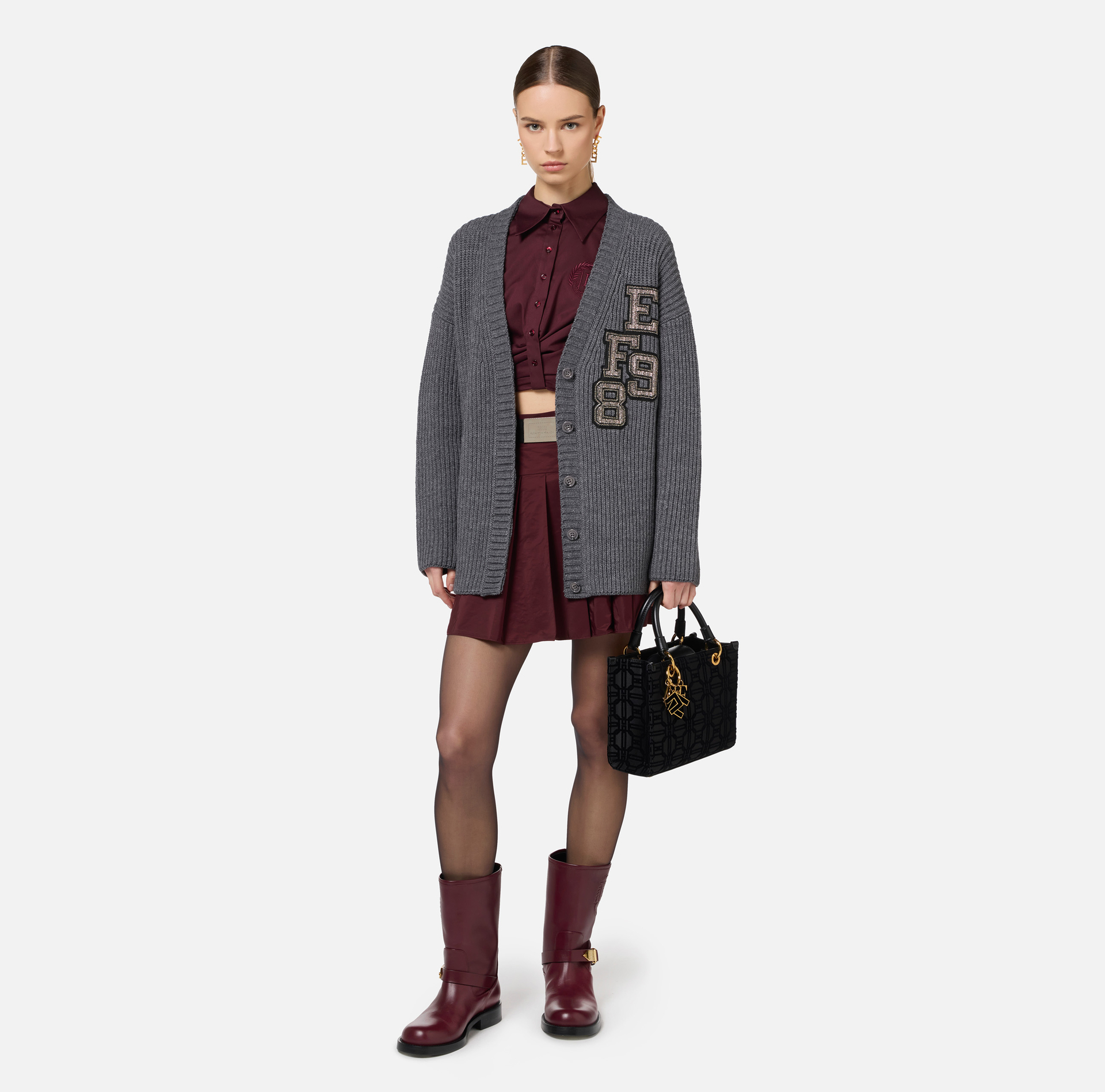Stretch cropped poplin shirt with draping | Elisabetta Franchi® Outlet