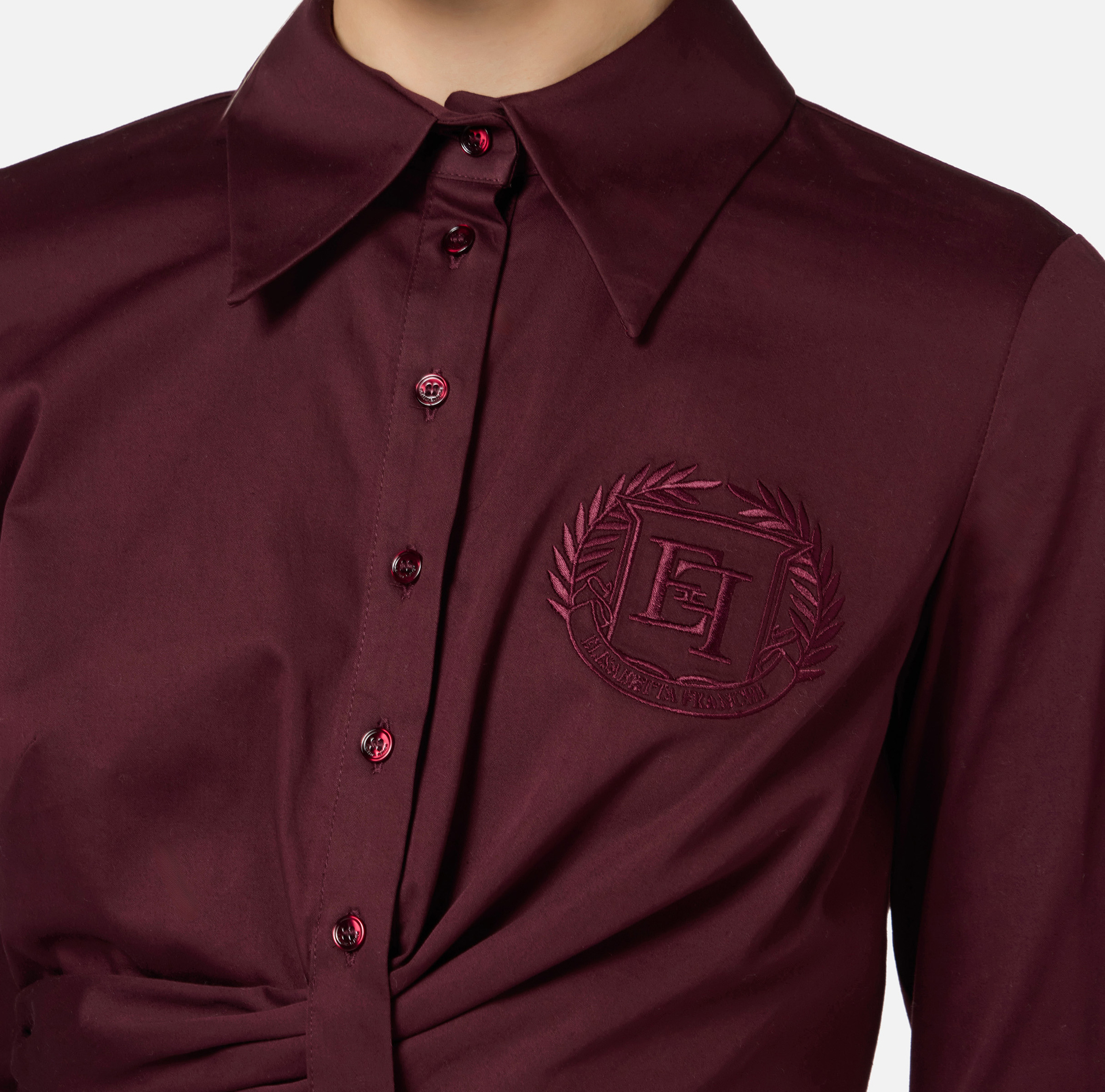 Chemise cropped en popeline stretch avec drapé | Elisabetta Franchi® Outlet