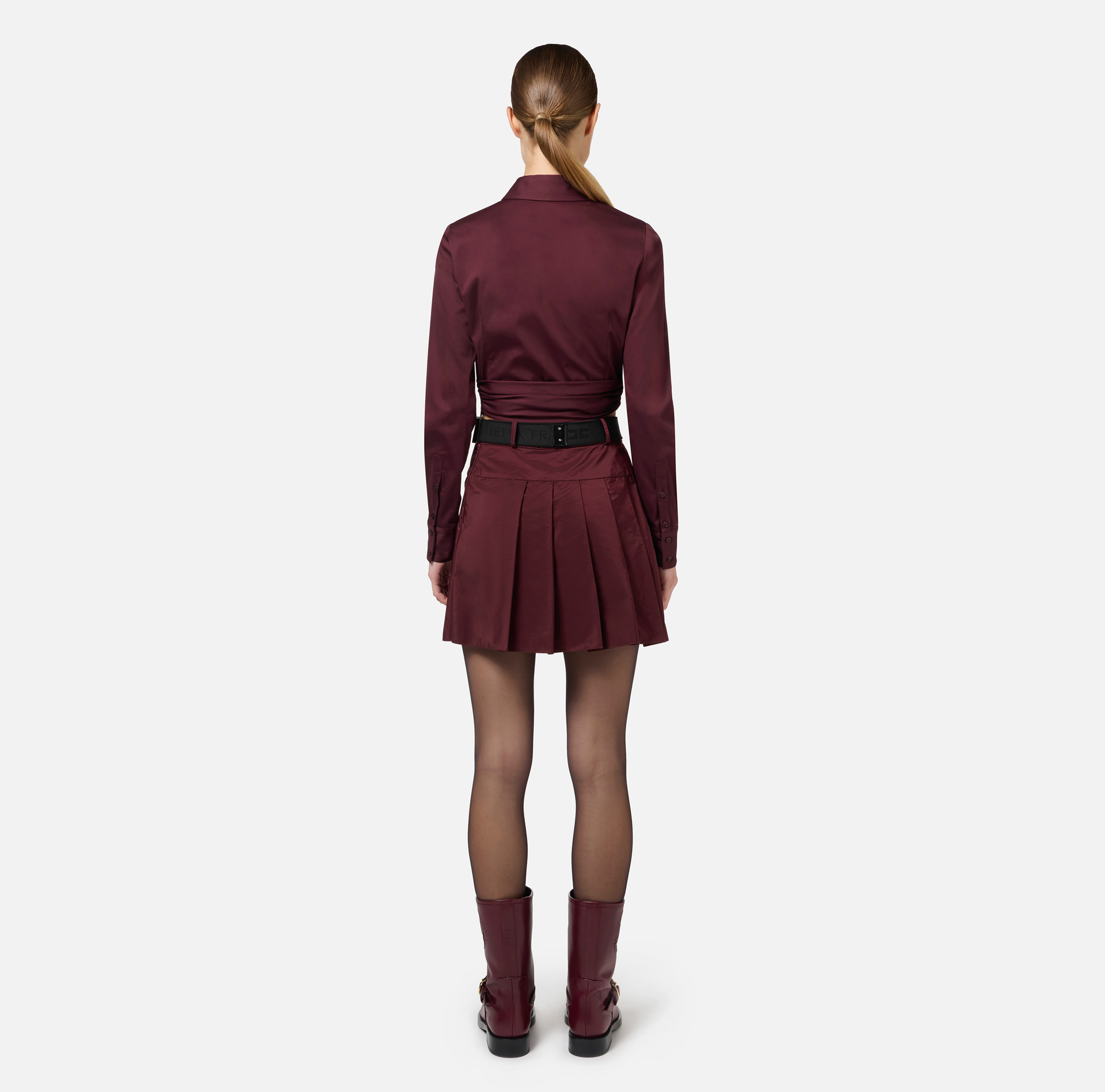Chemise cropped en popeline stretch avec drapé | Elisabetta Franchi® Outlet
