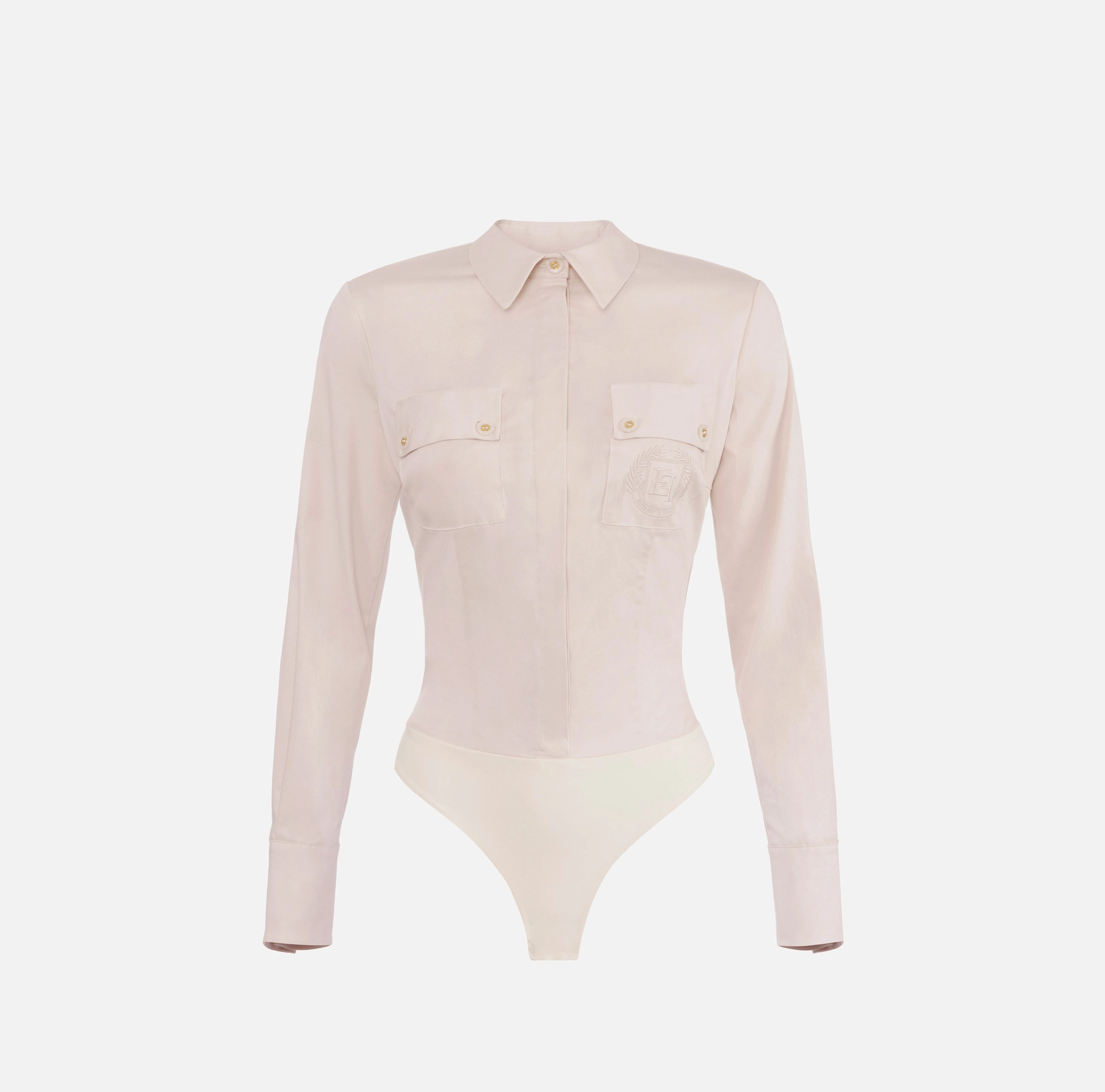 Stretch poplin bodysuit-style shirt with cut-out | Elisabetta Franchi® Outlet