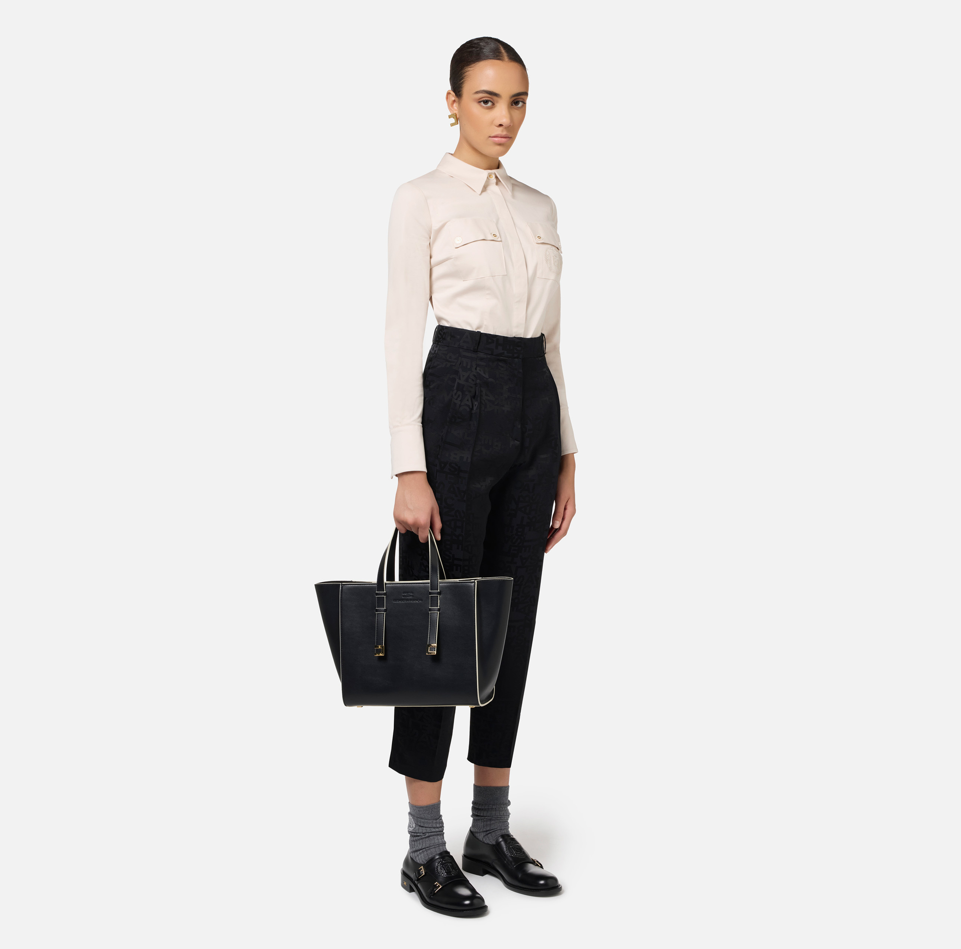 Stretch poplin bodysuit-style shirt with cut-out | Elisabetta Franchi® Outlet