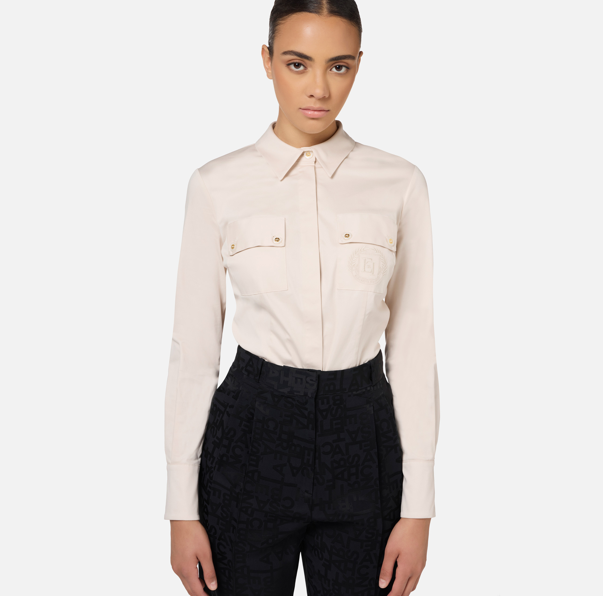 Stretch poplin bodysuit-style shirt with cut-out | Elisabetta Franchi® Outlet