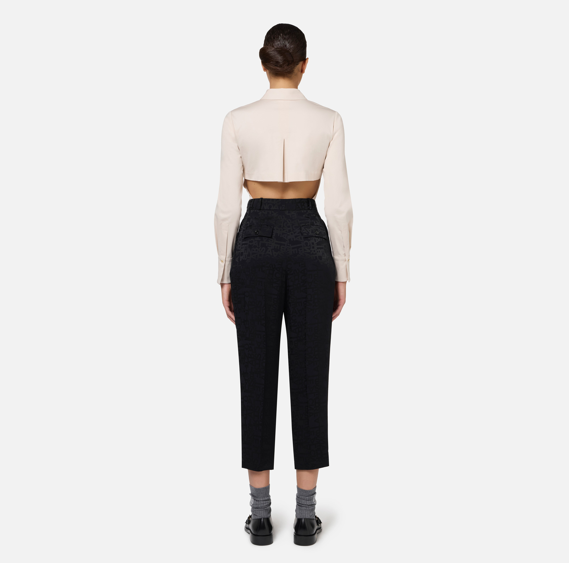 Stretch poplin bodysuit-style shirt with cut-out | Elisabetta Franchi® Outlet