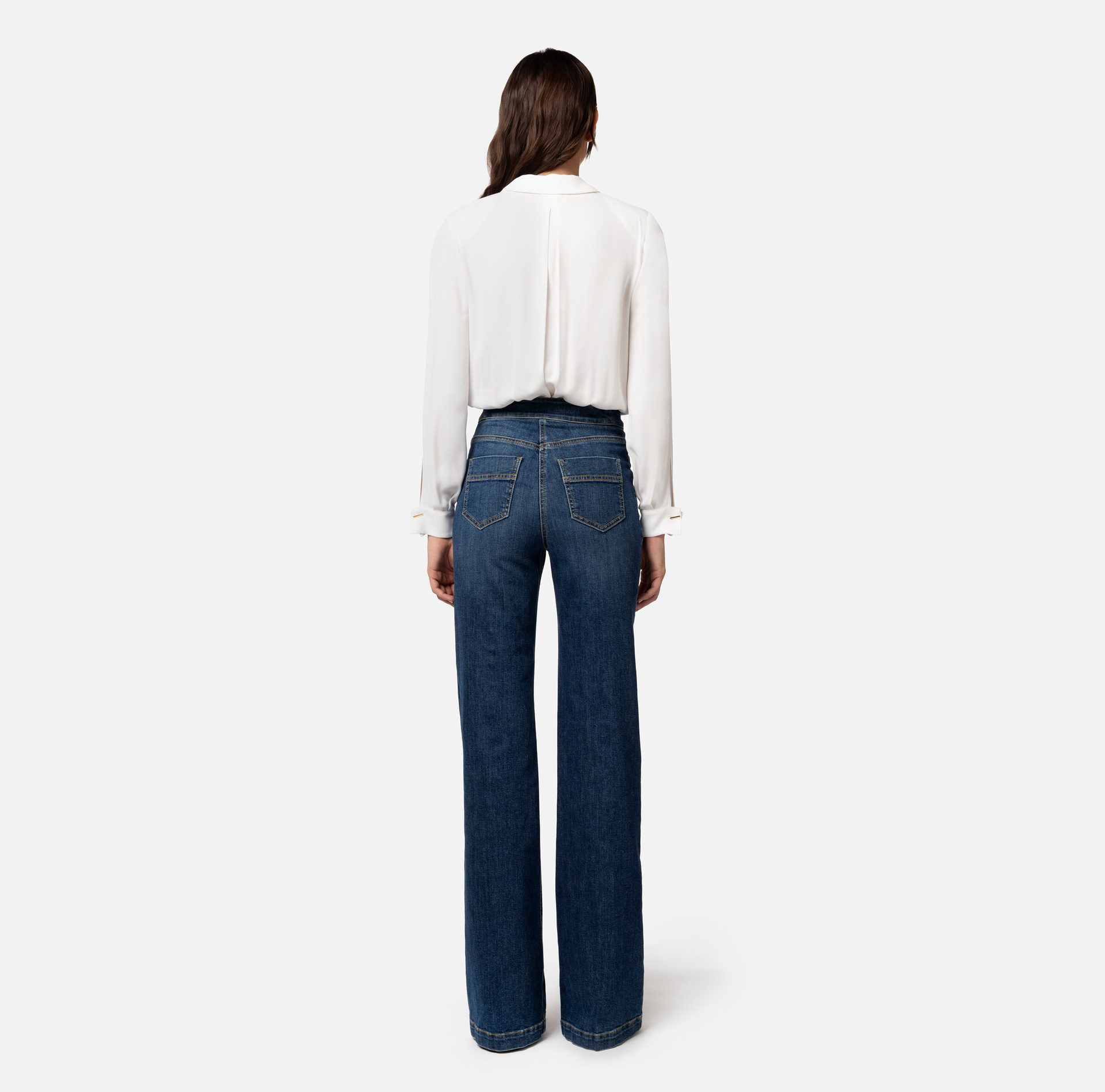Crossover bodysuit-style blouse in viscose georgette fabric with cufflink - Elisabetta Franchi® Outlet