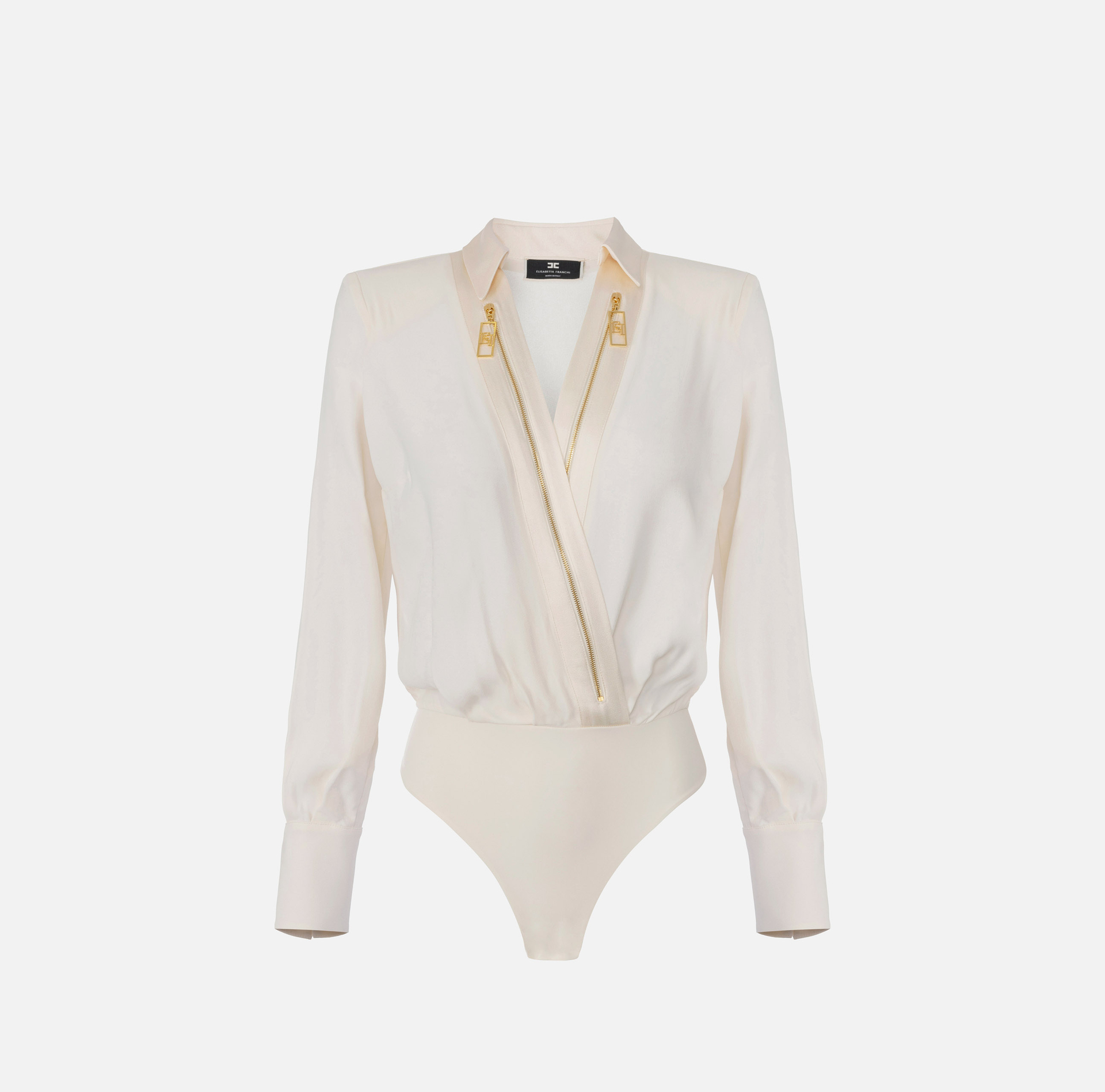 Bodysuit-style blouse in georgette and satin fabrics with zip | Elisabetta Franchi® Outlet
