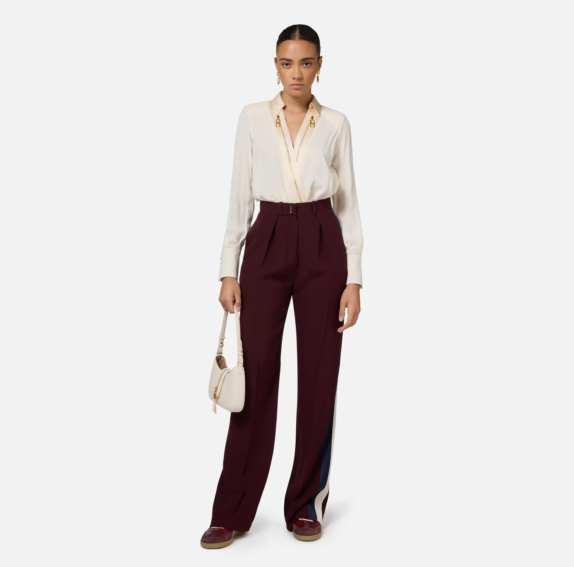 Bodysuit-style blouse in georgette and satin fabrics with zip | Elisabetta Franchi® Outlet