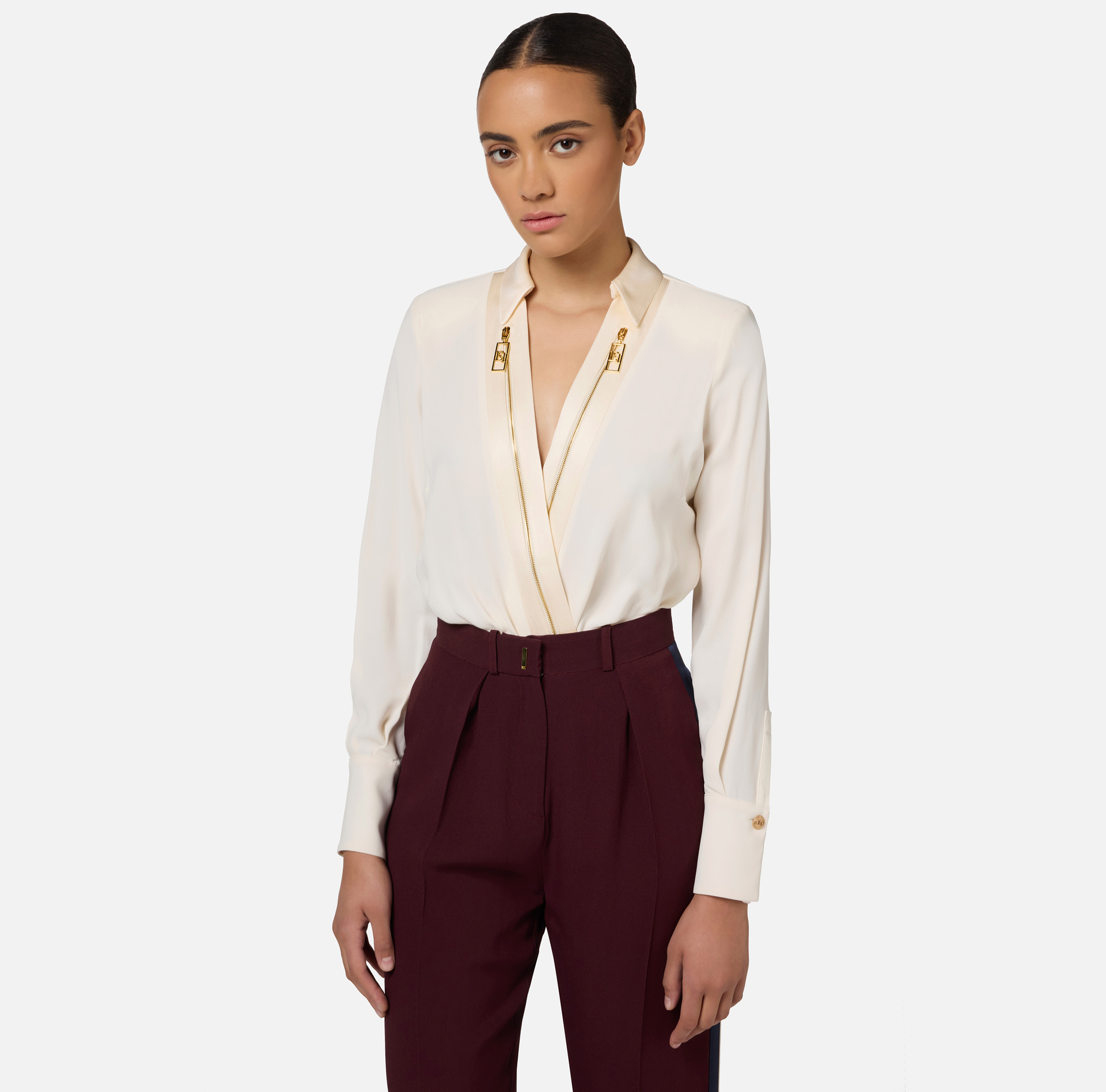 Chemise body en georgette et satin avec zips | Elisabetta Franchi® Outlet