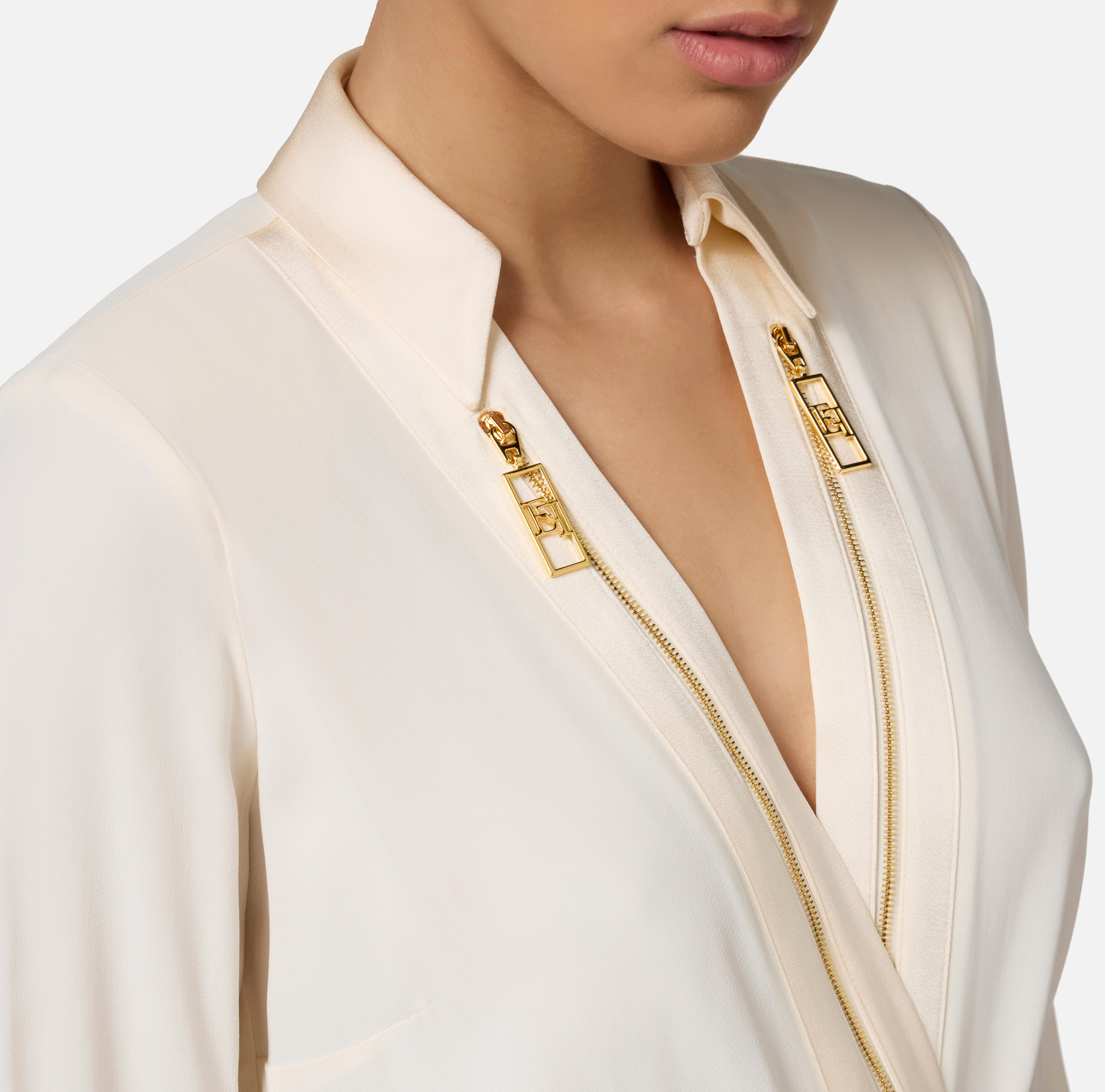 Chemise body en georgette et satin avec zips | Elisabetta Franchi® Outlet