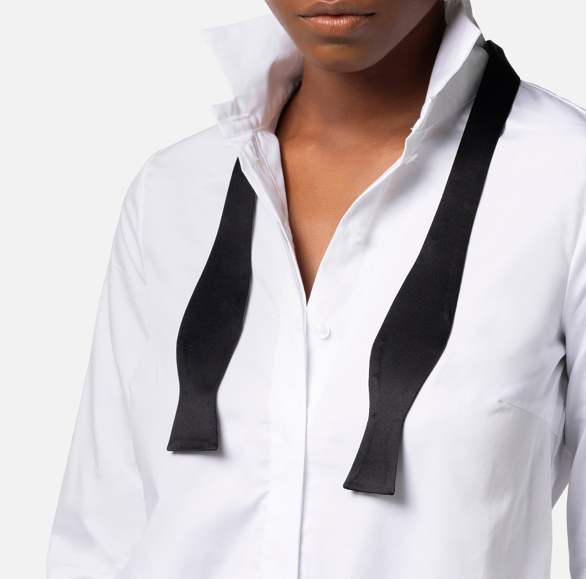 Cotton poplin bodysuit-style shirt with bow tie - Elisabetta Franchi® Outlet