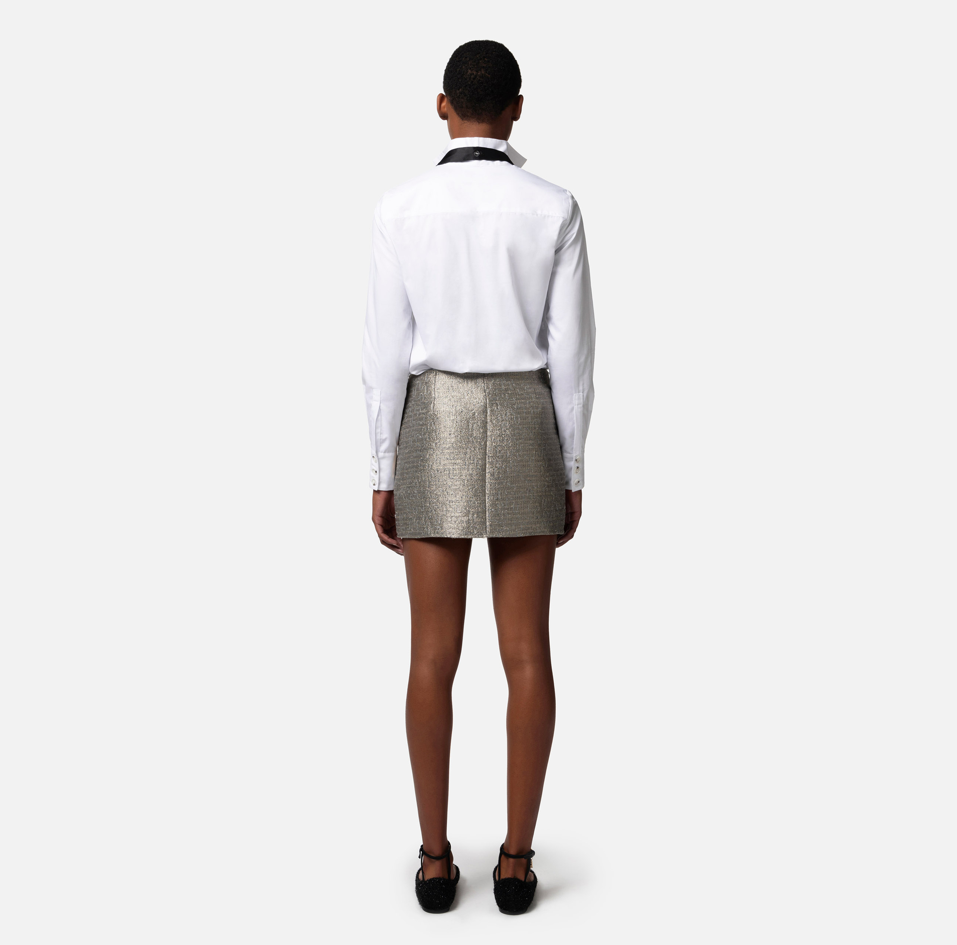 Cotton poplin bodysuit-style shirt with bow tie - Elisabetta Franchi® Outlet
