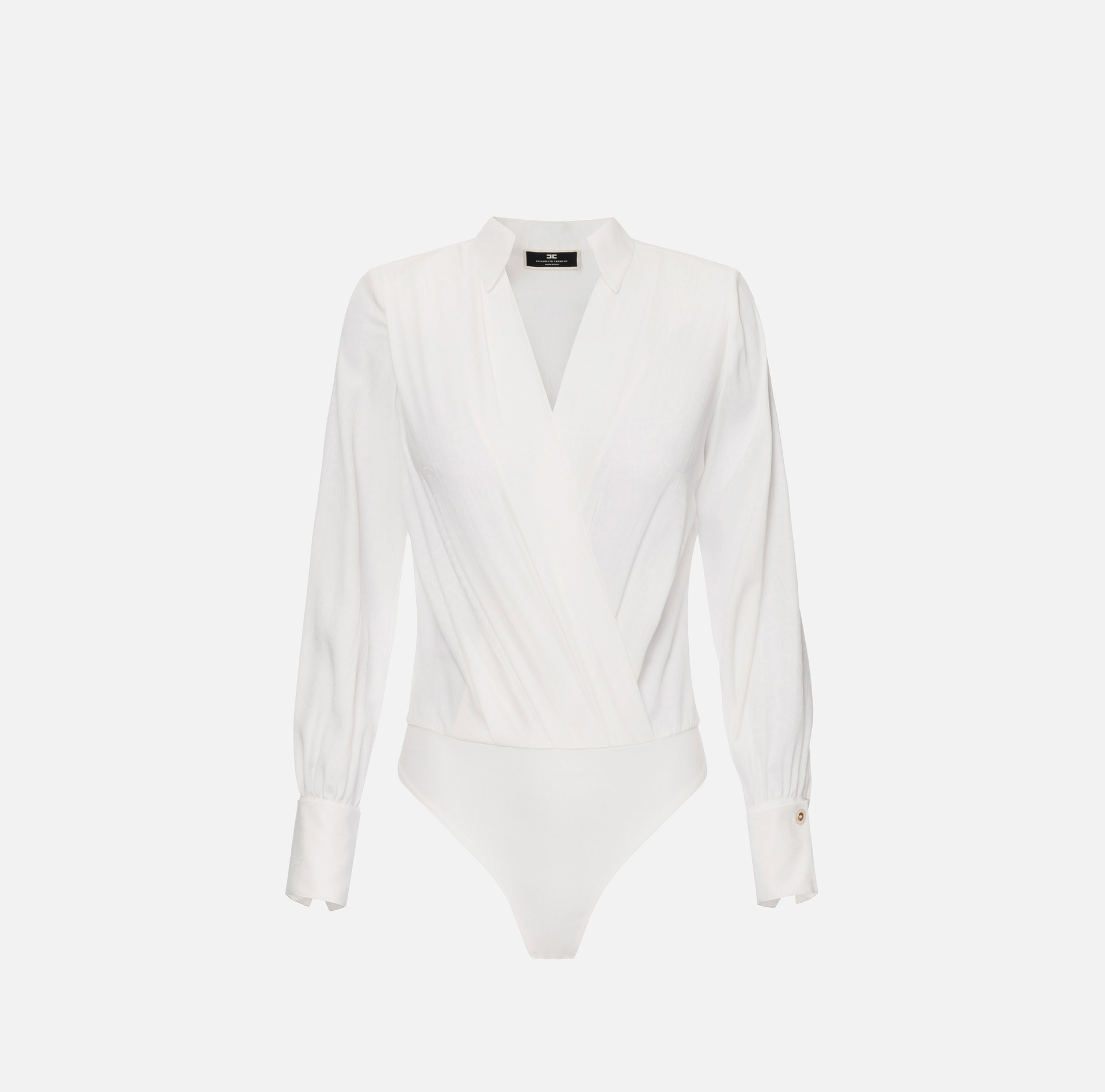 Bodysuit-style blouse in jacquard georgette fabric with lettering | Elisabetta Franchi® Outlet
