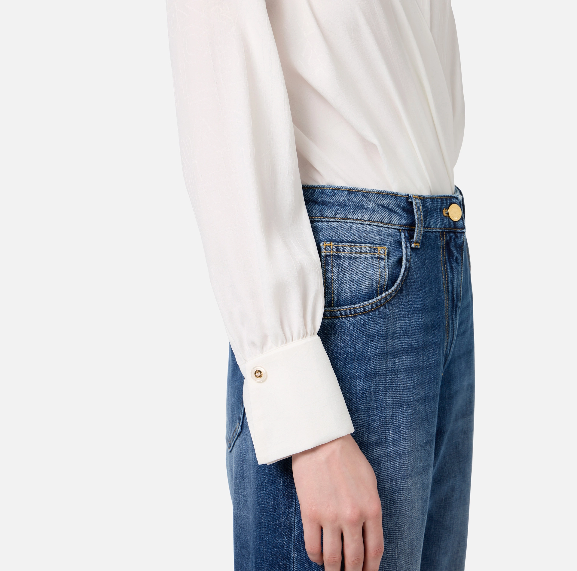Camisa body de georgette jacquard con letras | Elisabetta Franchi® Outlet