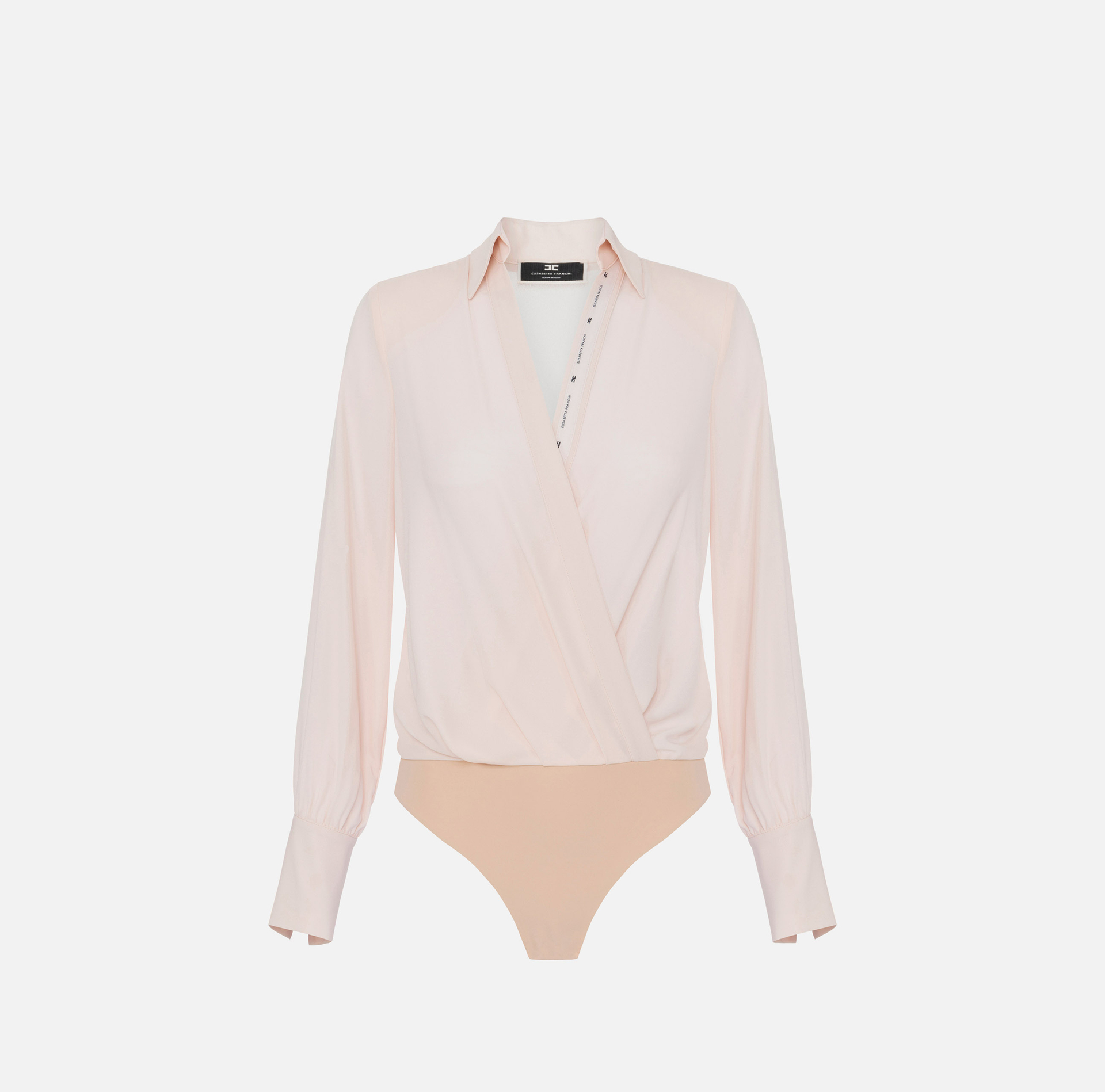 Camicia body in georgette incrociata con nastro logato | Elisabetta Franchi® Outlet