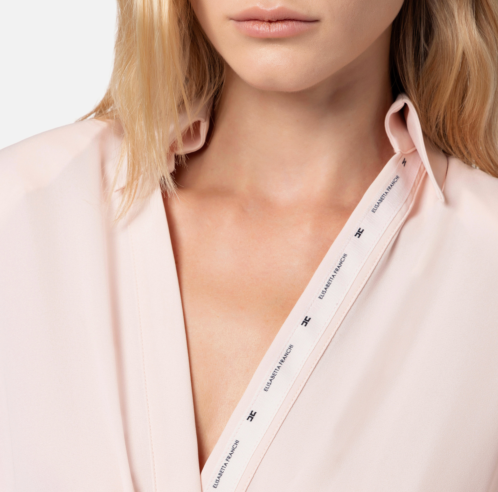 Camicia body in georgette incrociata con nastro logato | Elisabetta Franchi® Outlet