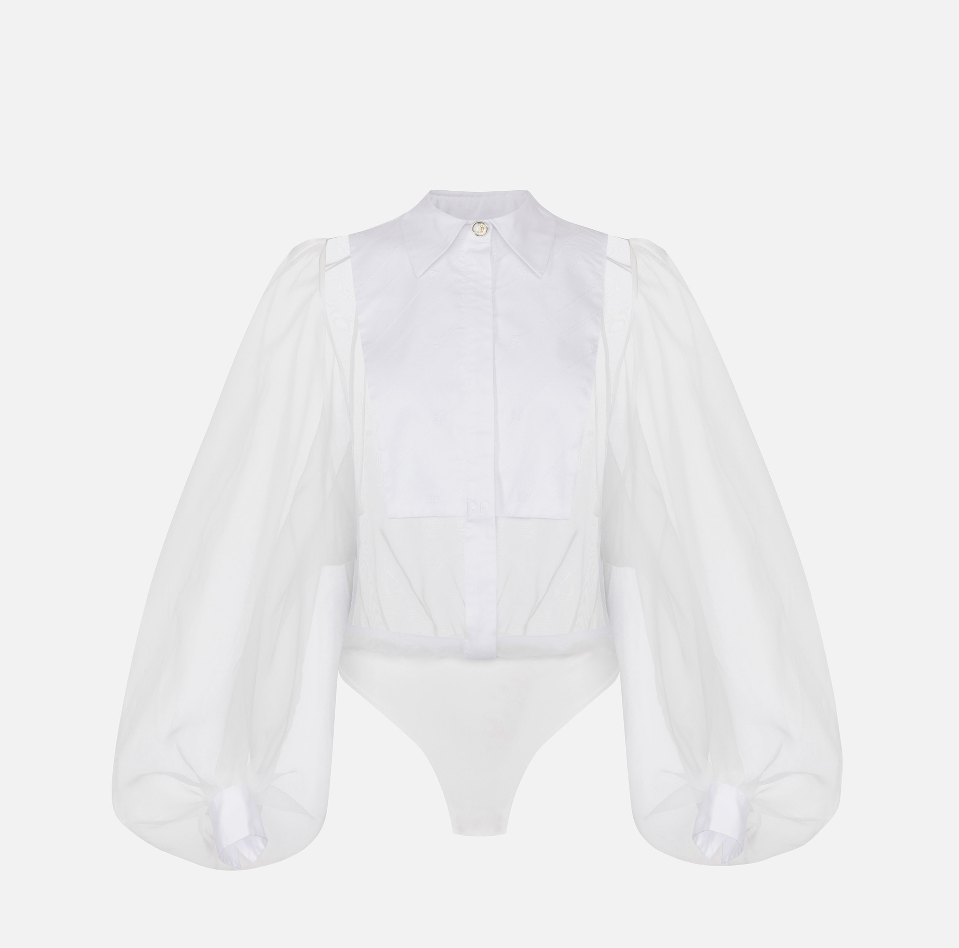 Bodysuit-style blouse in organza fabric with bib | Elisabetta Franchi® Outlet