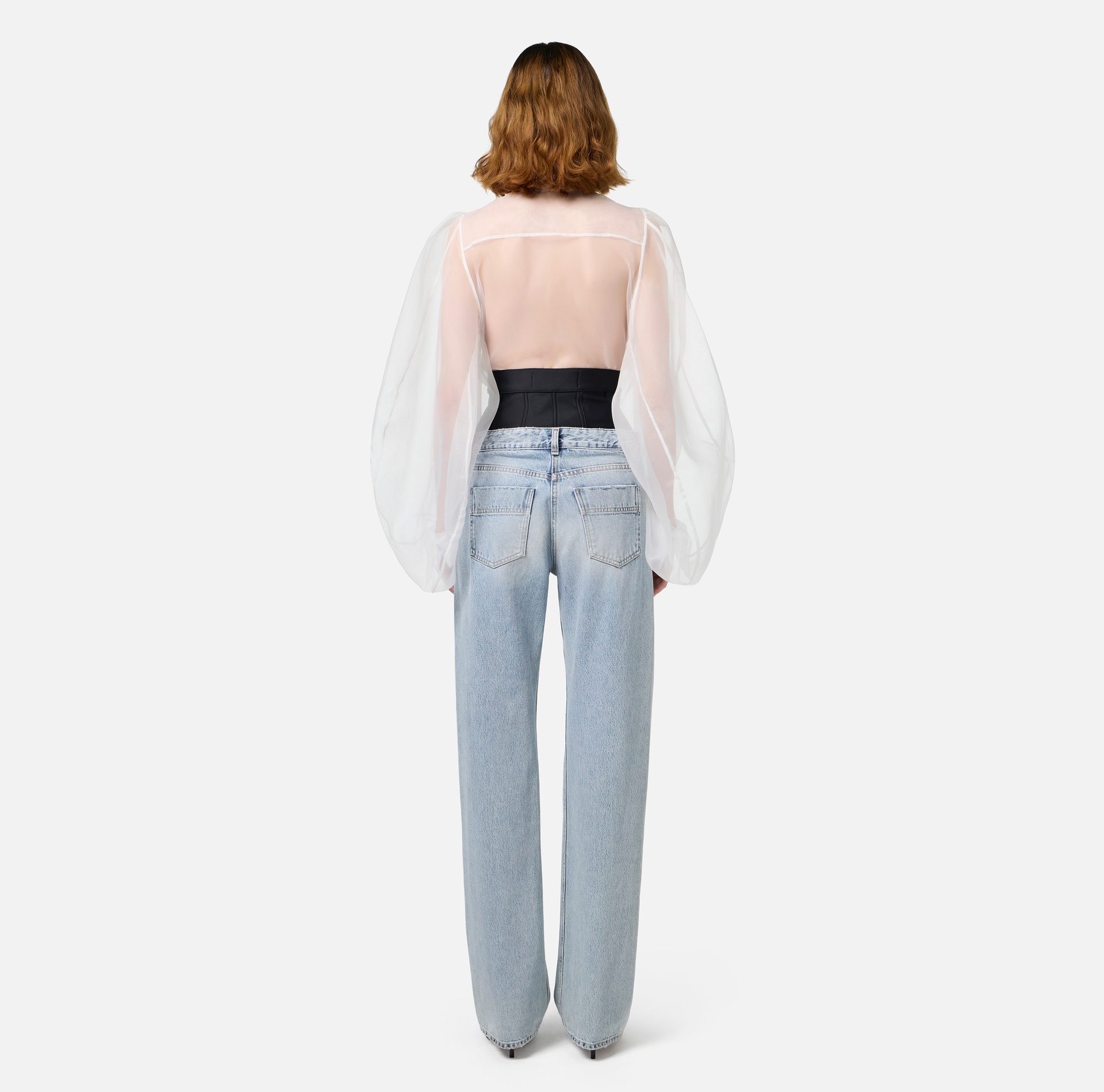 Chemise body en organdi avec plastron | Elisabetta Franchi® Outlet