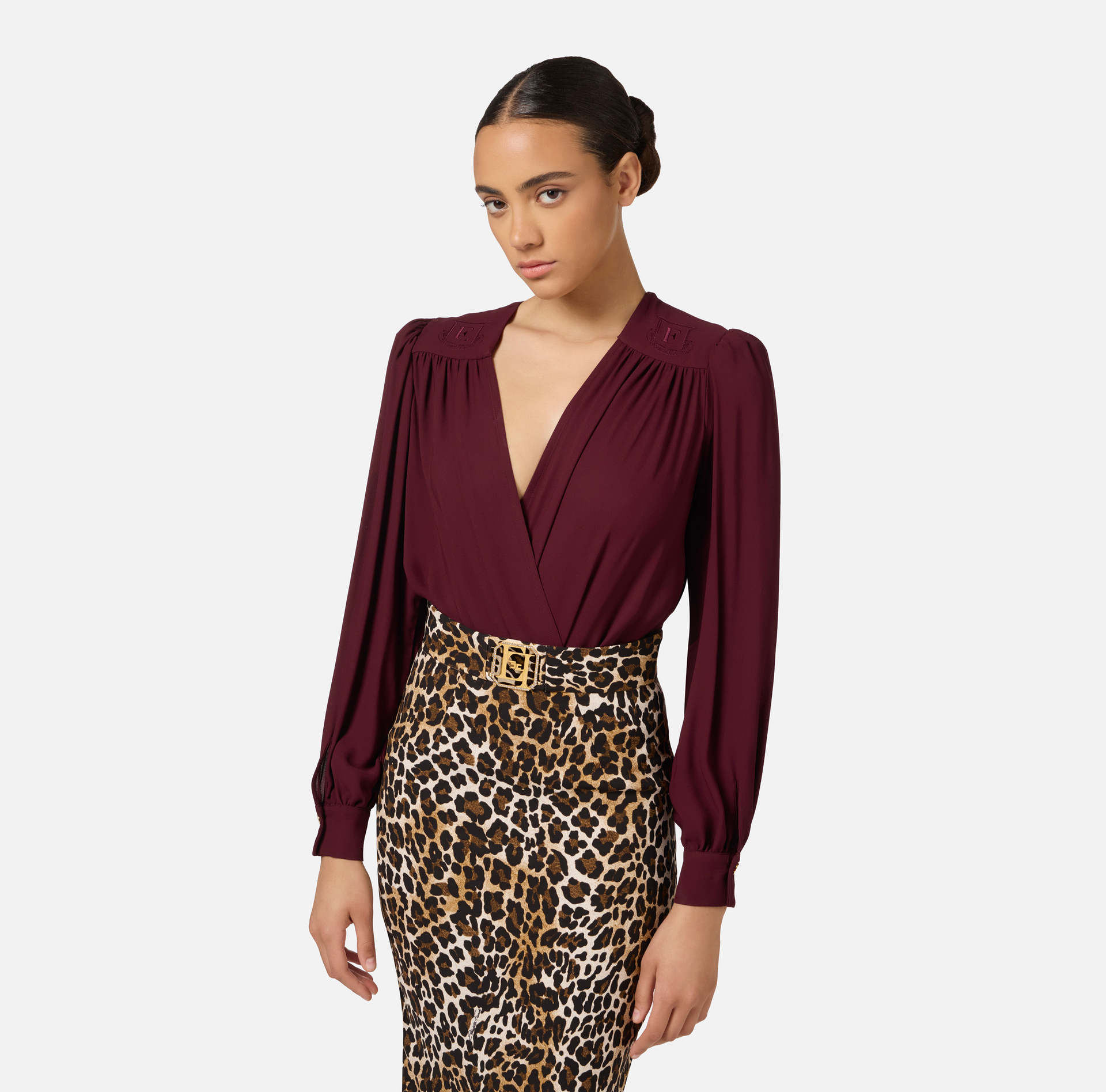 Chemise body en georgette avec broderie sur les épaules | Elisabetta Franchi® Outlet
