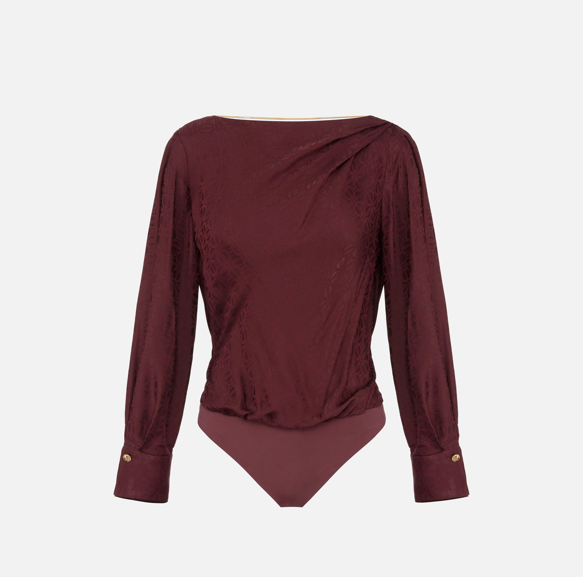 Bodysuit-style blouse in jacquard satin fabric with necklace | Elisabetta Franchi® Outlet