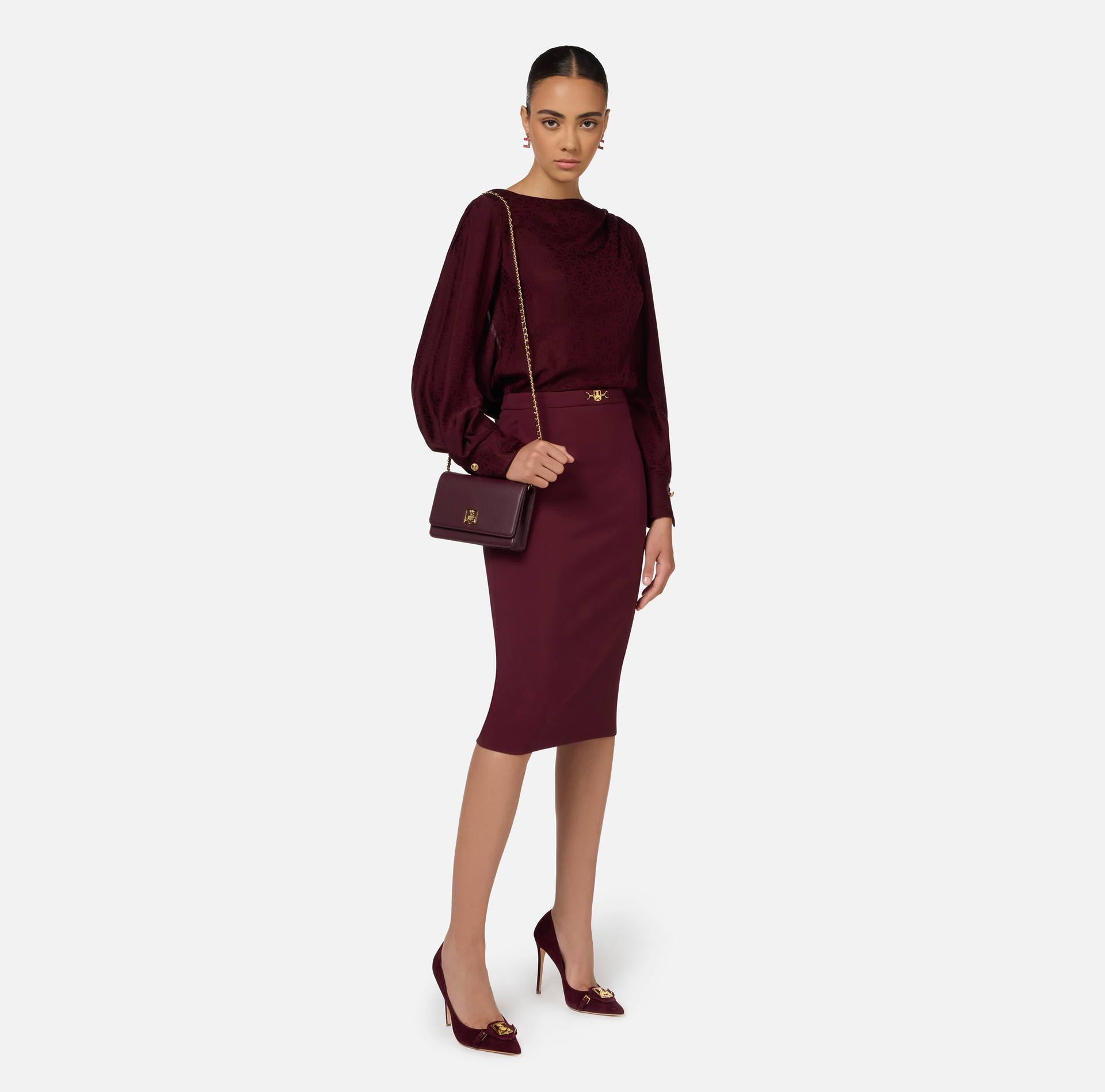 Bodysuit-style blouse in jacquard satin fabric with necklace | Elisabetta Franchi® Outlet