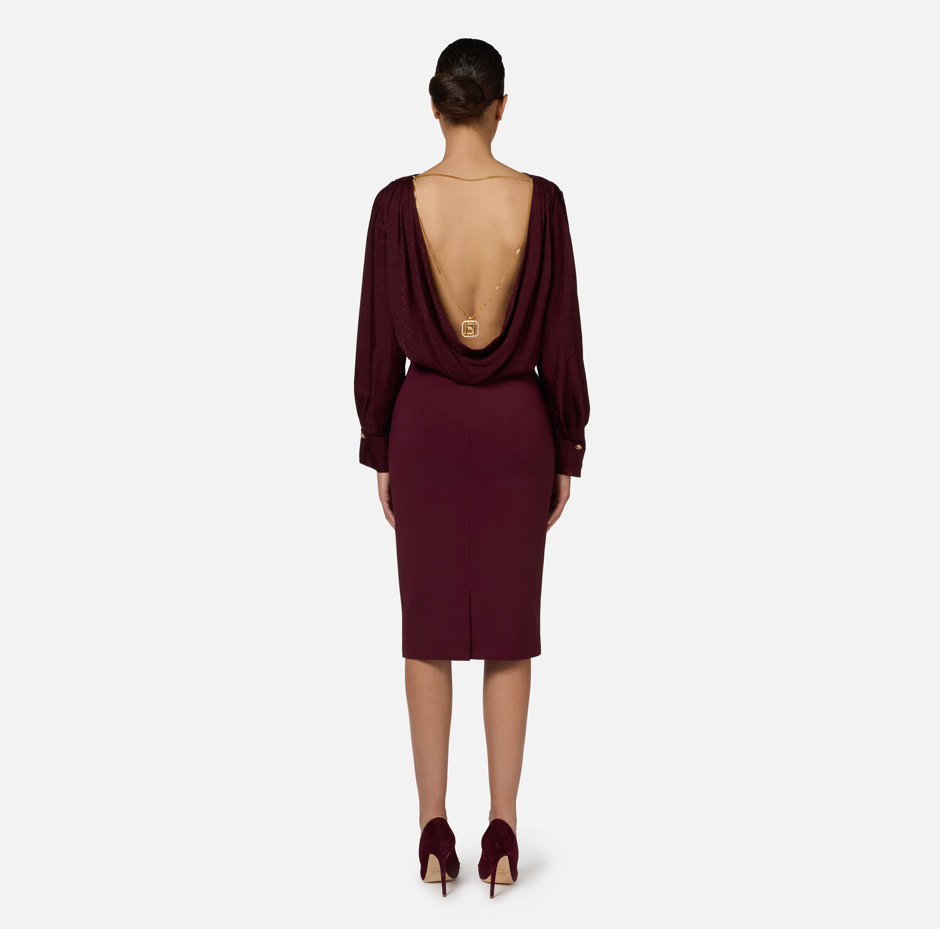 Chemise body en satin jacquard avec collier | Elisabetta Franchi® Outlet