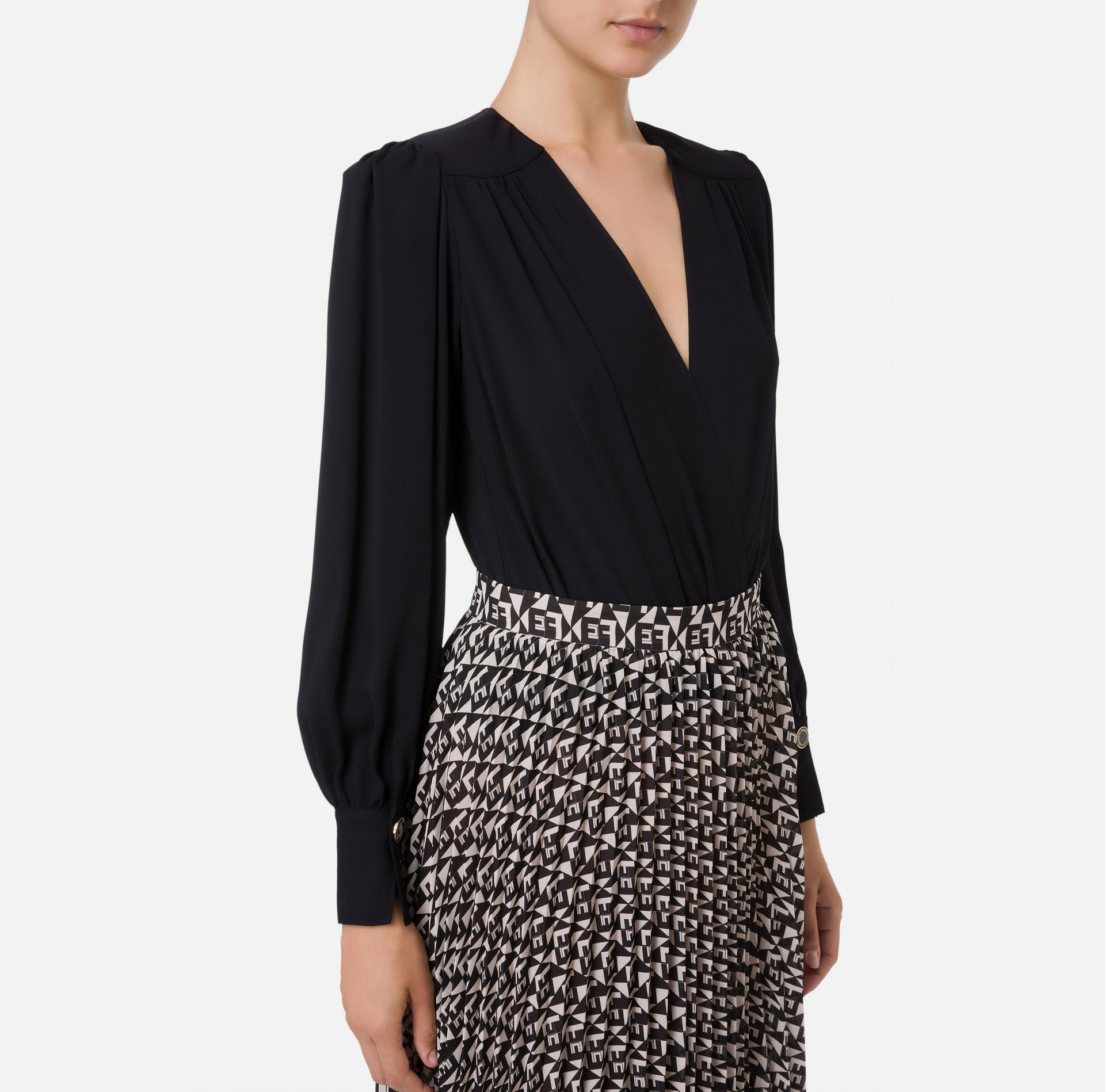 Chemise body en georgette drapée - Elisabetta Franchi® Outlet