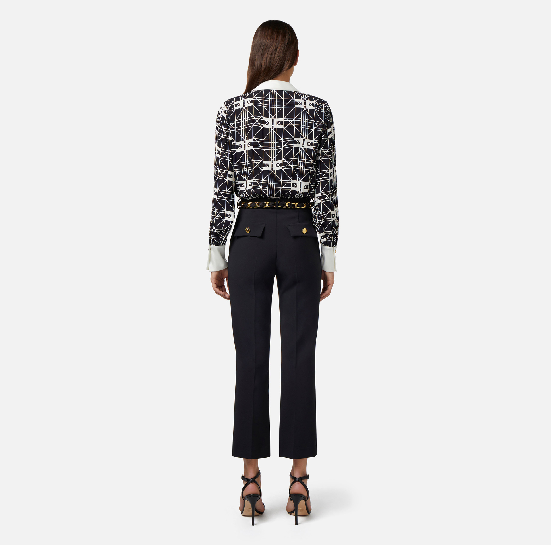 Crossover bodysuit-style blouse in printed viscose georgette fabric - Elisabetta Franchi® Outlet