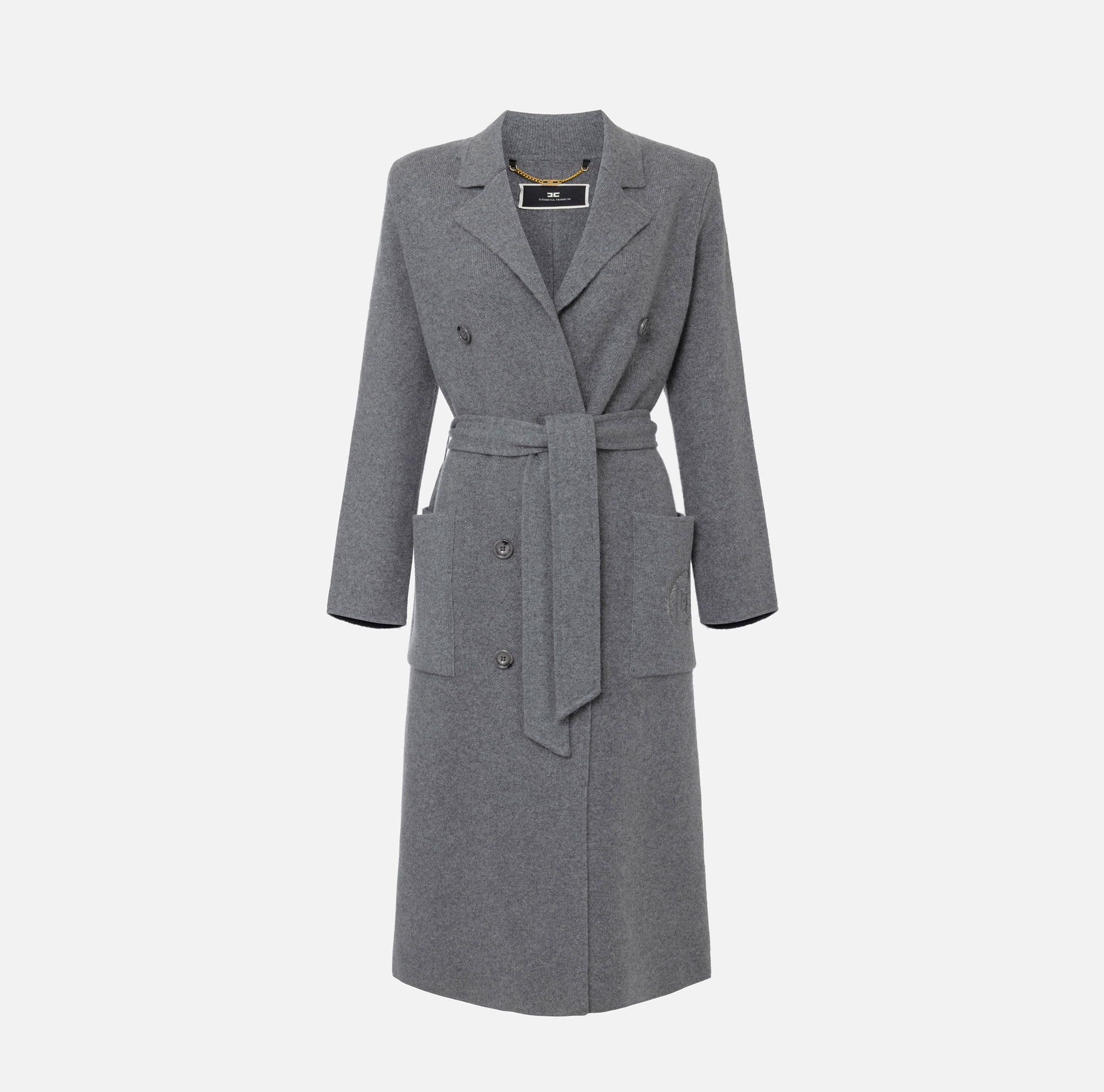 Knit wrap coat with emblem | Elisabetta Franchi® Outlet