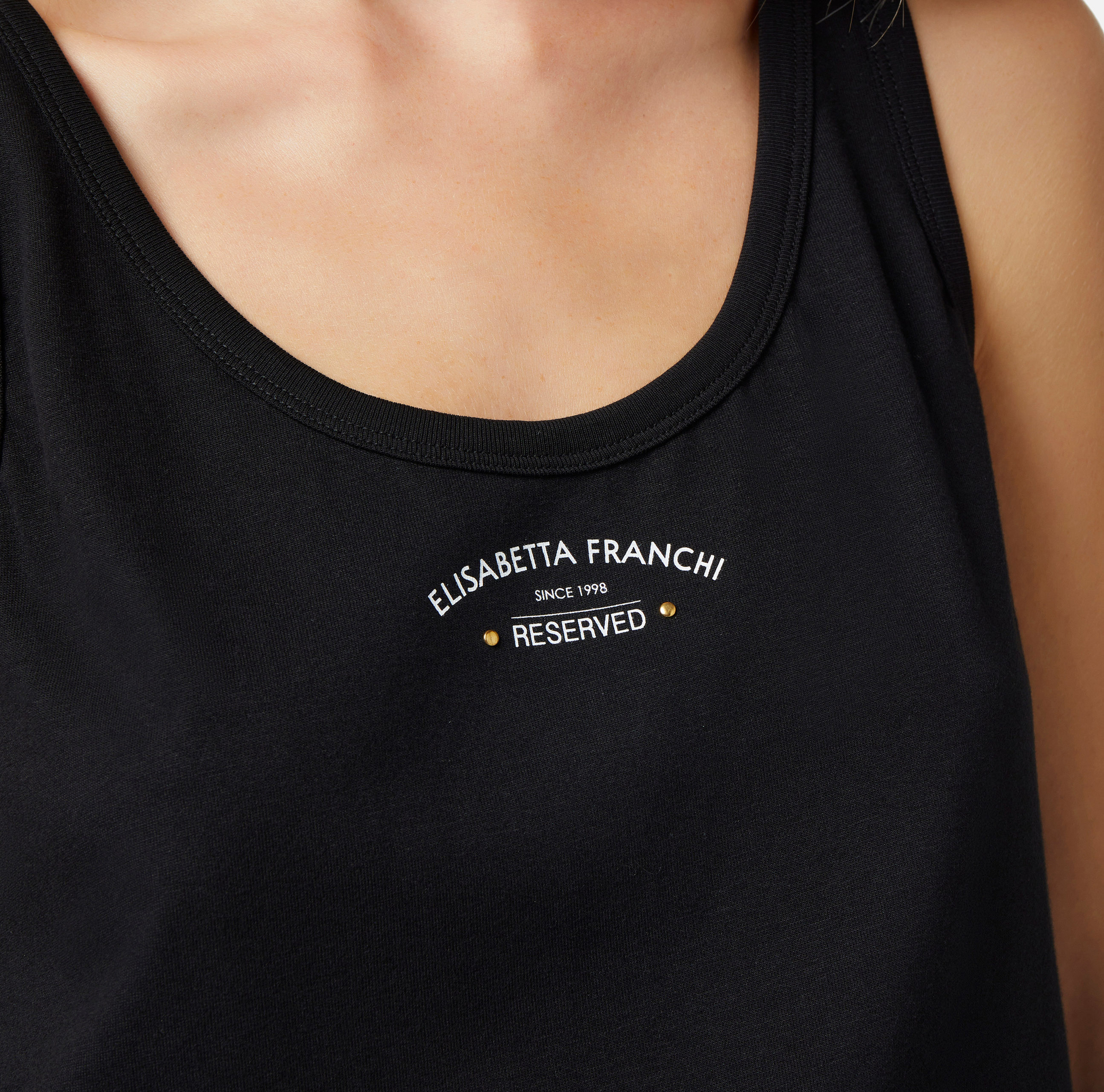 Cotton jersey top with logo print - Elisabetta Franchi® Outlet