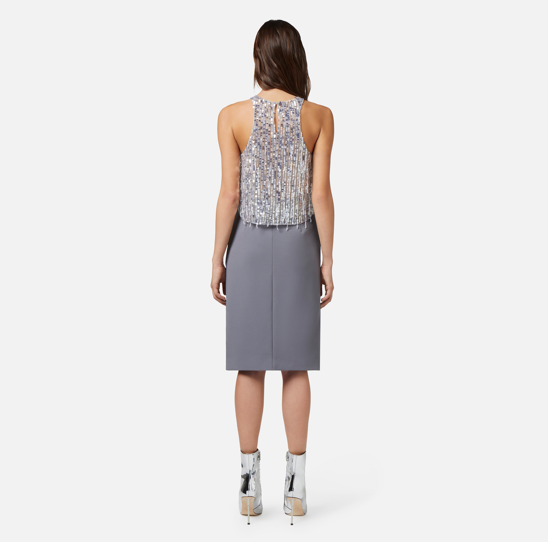 Top cropped en tulle avec franges de perles et de sequins - Elisabetta Franchi® Outlet