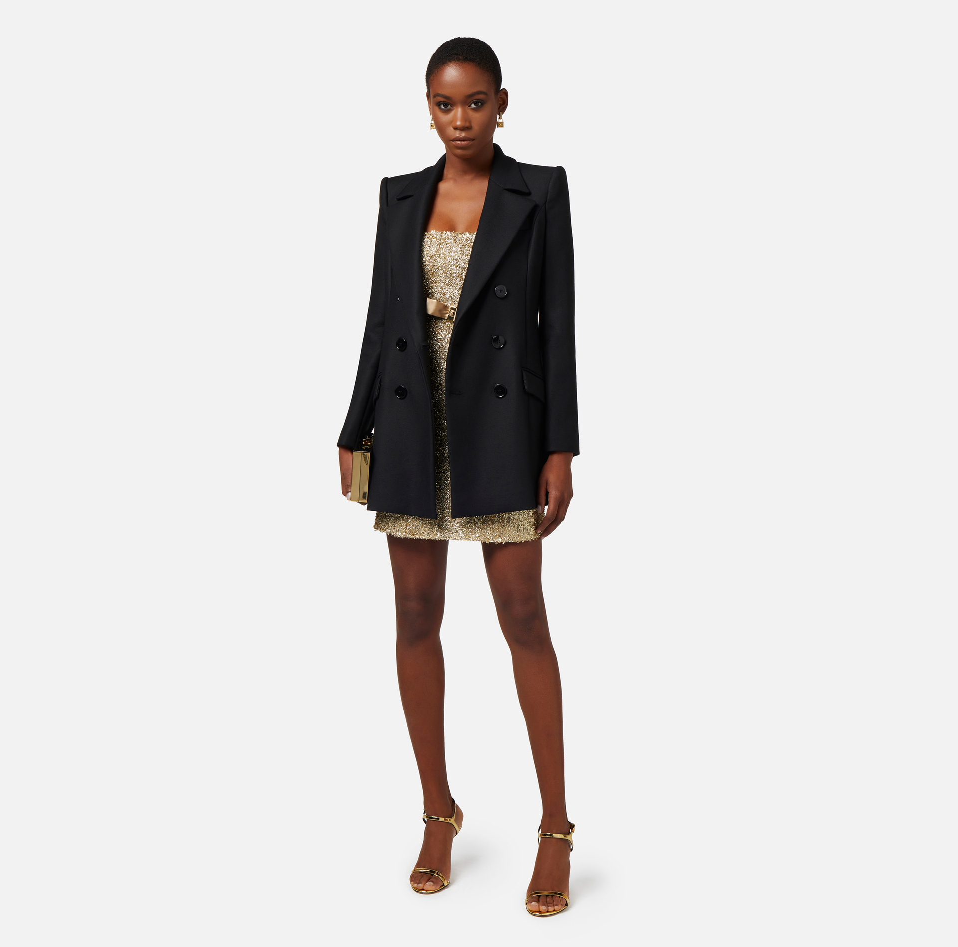 Double-breasted crêpe jacket - Elisabetta Franchi® Outlet