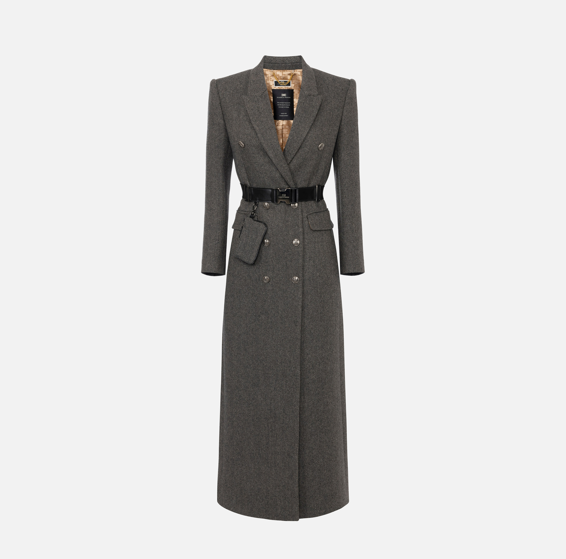 Wool blend double-breasted coat with utility belt | Elisabetta Franchi® Outlet