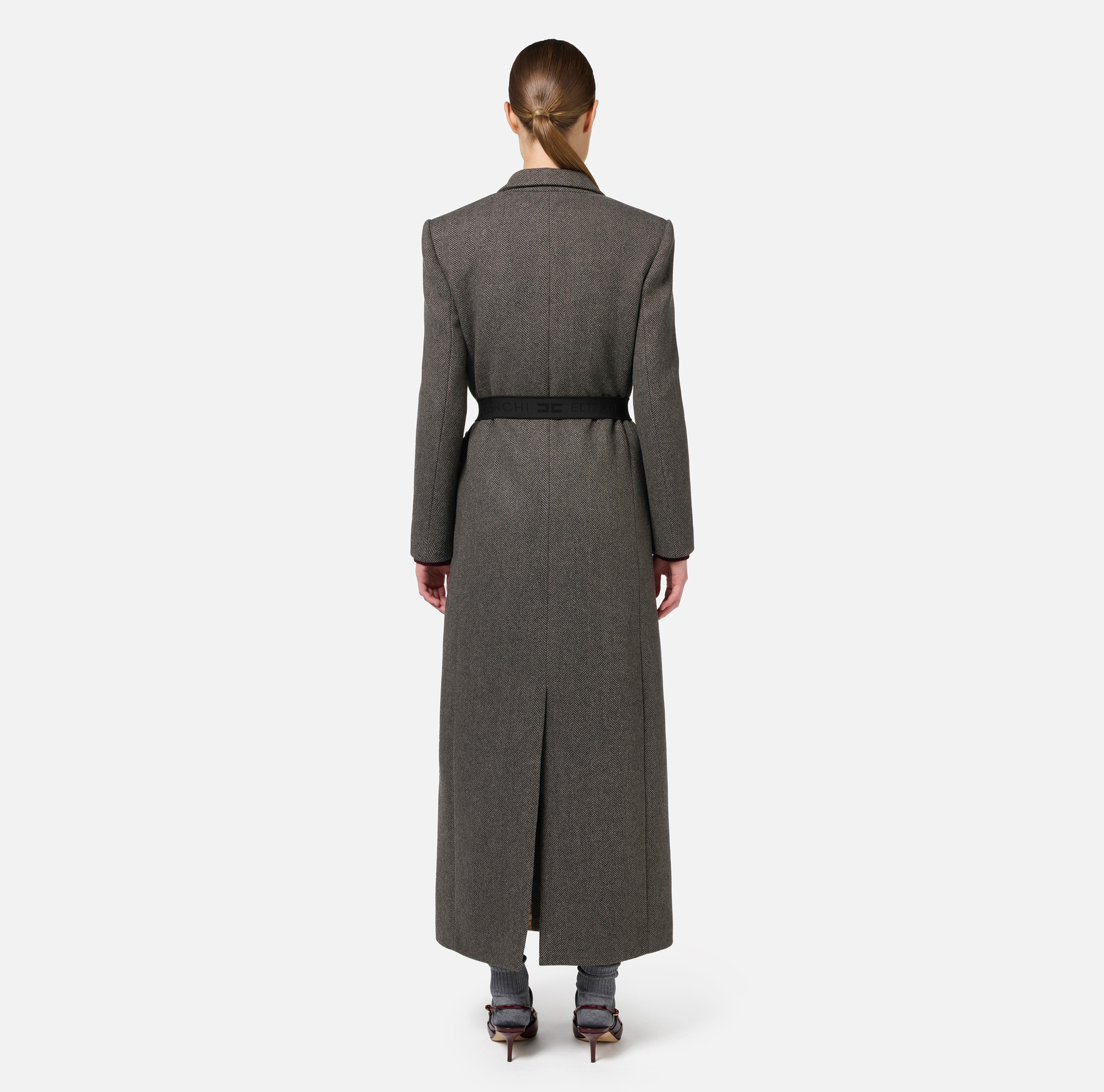 Wool blend double-breasted coat with utility belt | Elisabetta Franchi® Outlet
