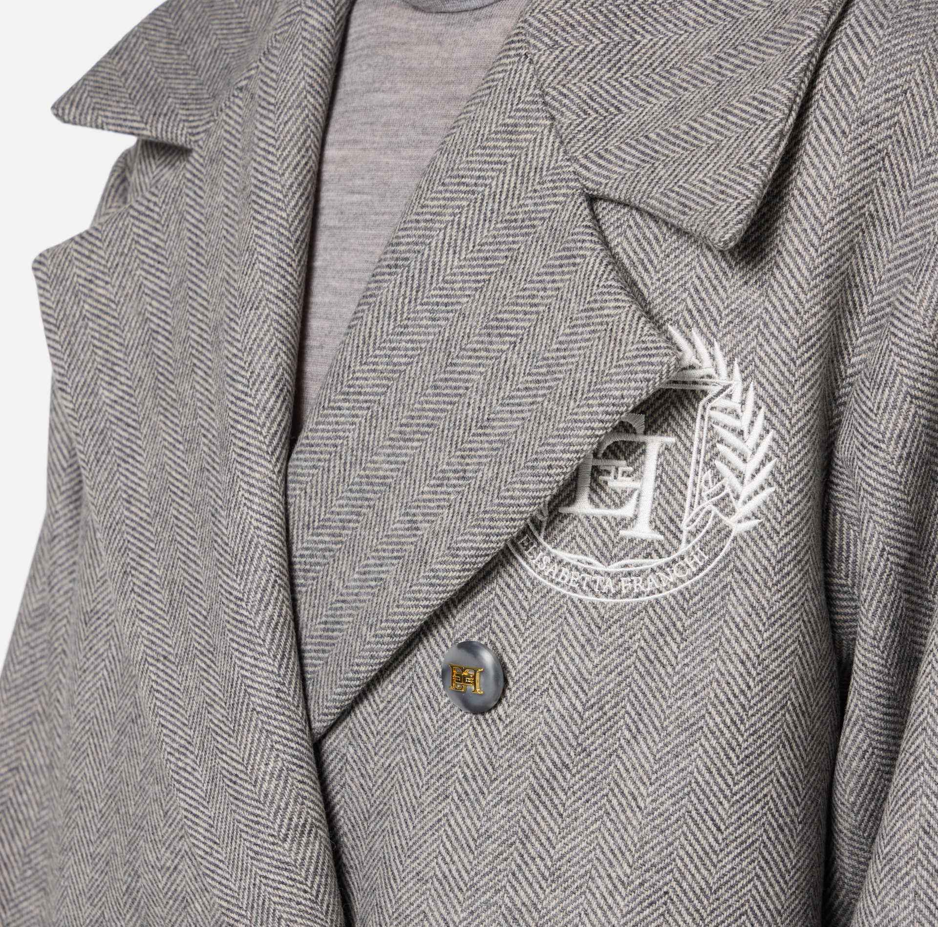 Manteau over à double boutonnage en mélange de laine avec emblème - Elisabetta Franchi® Outlet