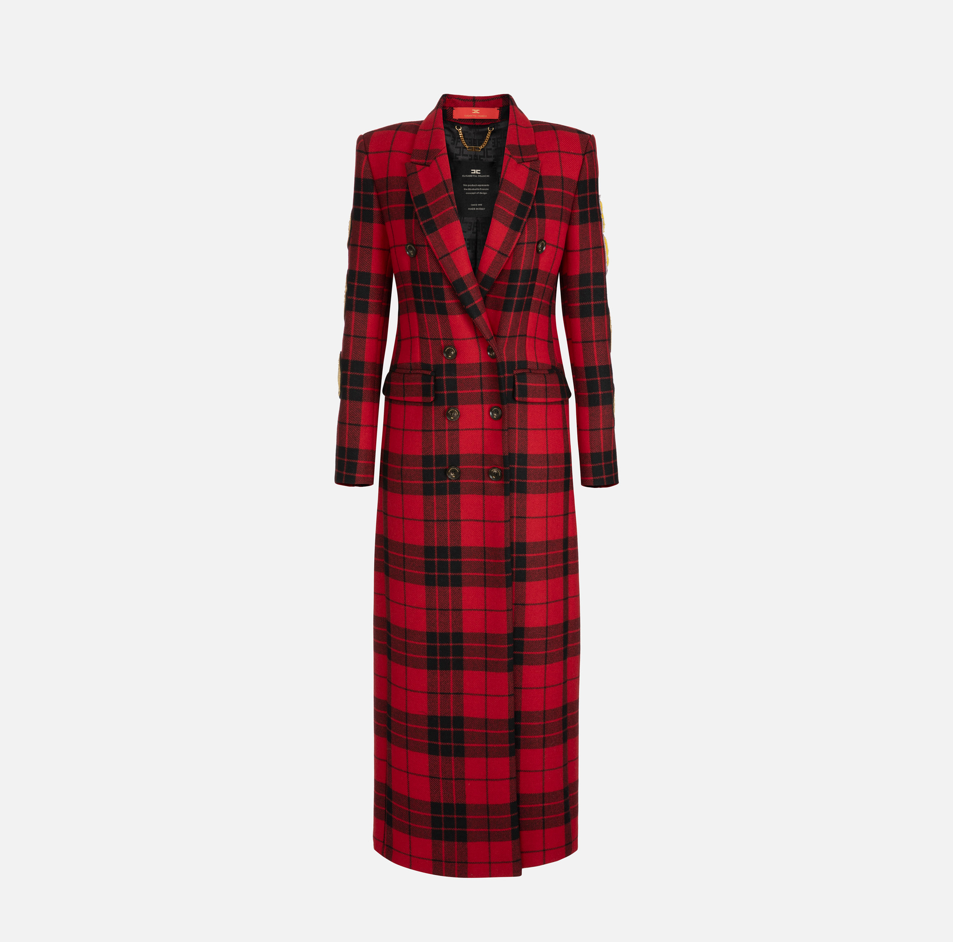 Wool blend double-breasted coat with patch | Elisabetta Franchi® Outlet