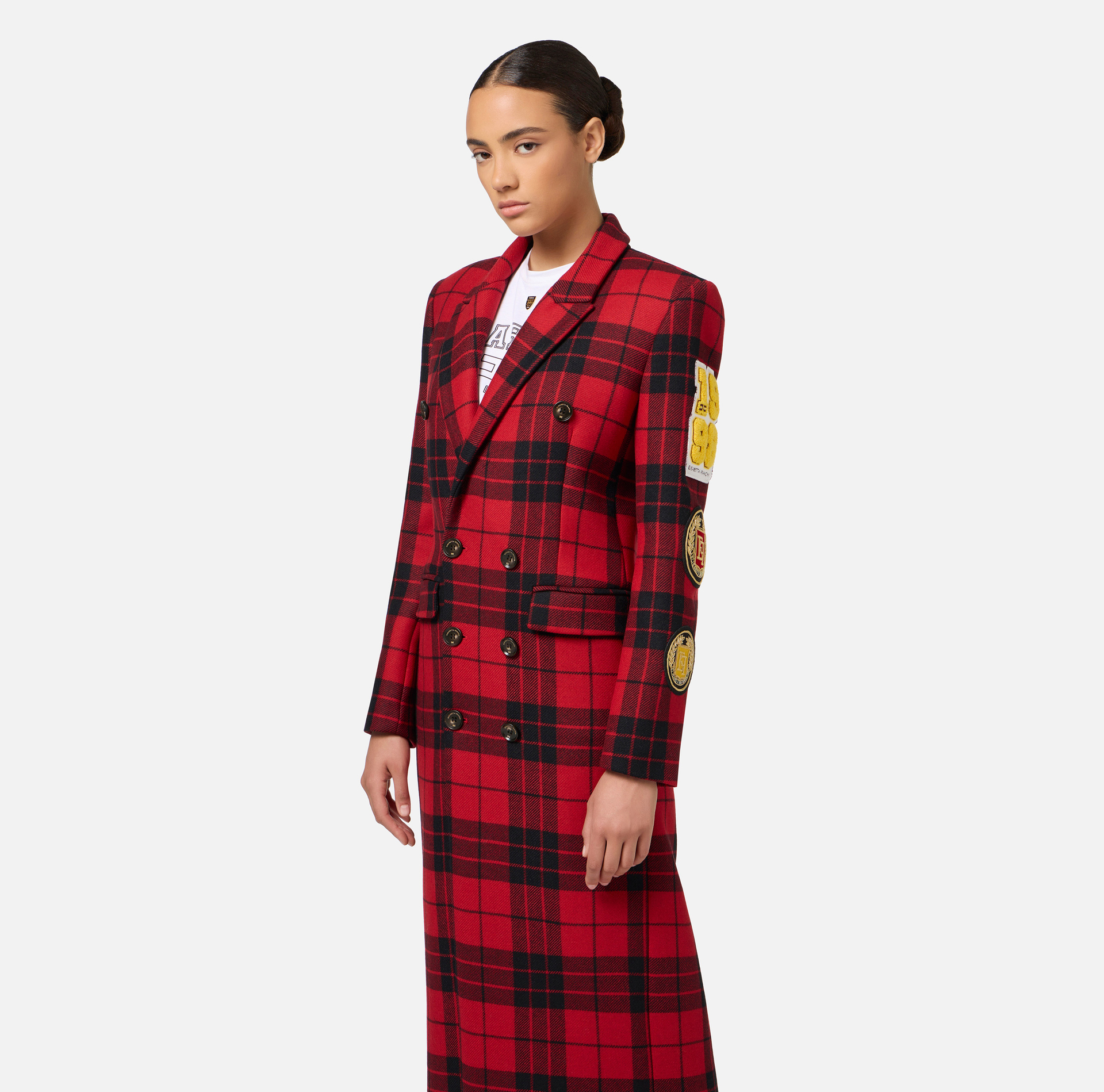 Wool blend double-breasted coat with patch | Elisabetta Franchi® Outlet