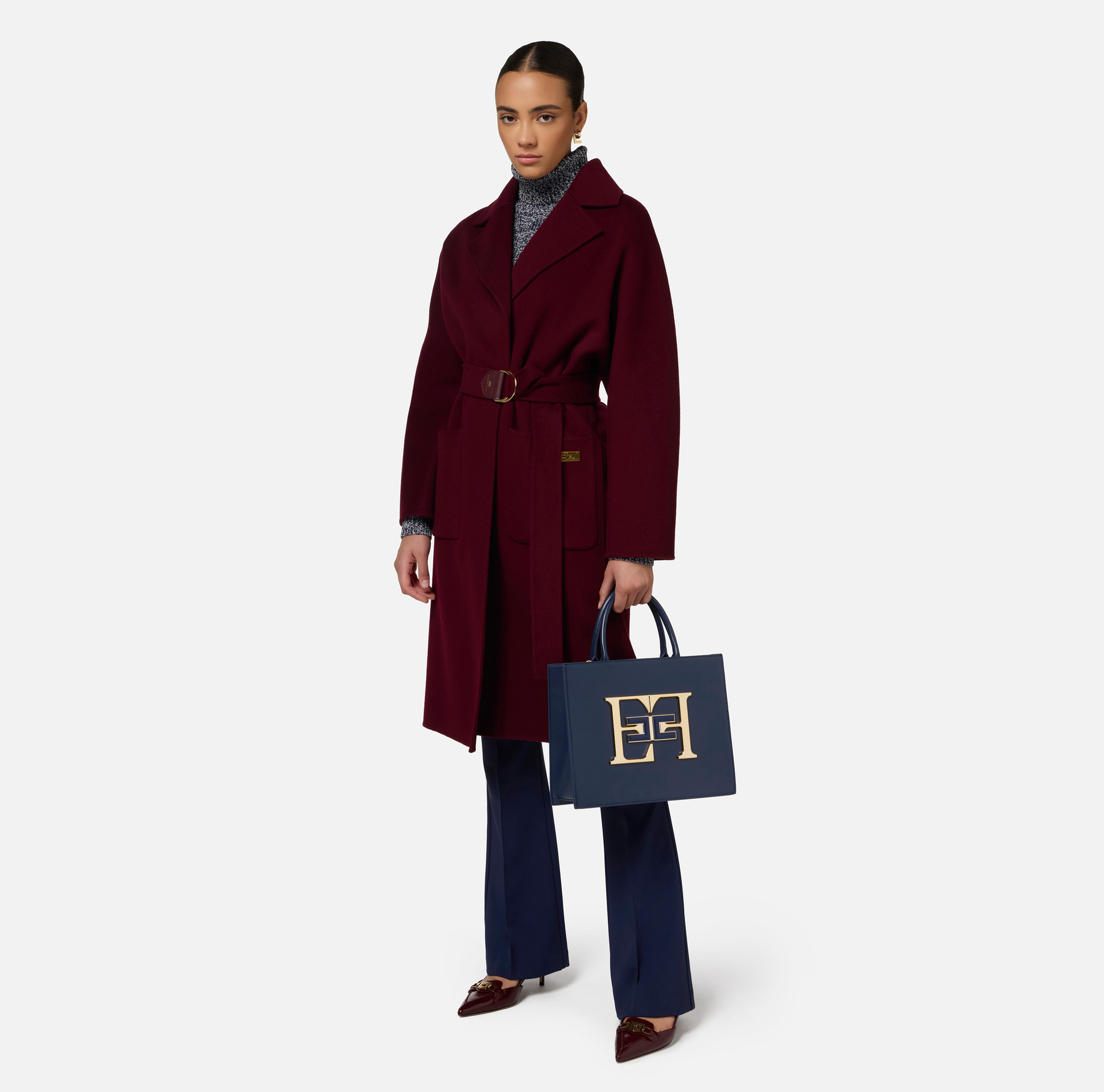 Wool wrap coat | Elisabetta Franchi® Outlet