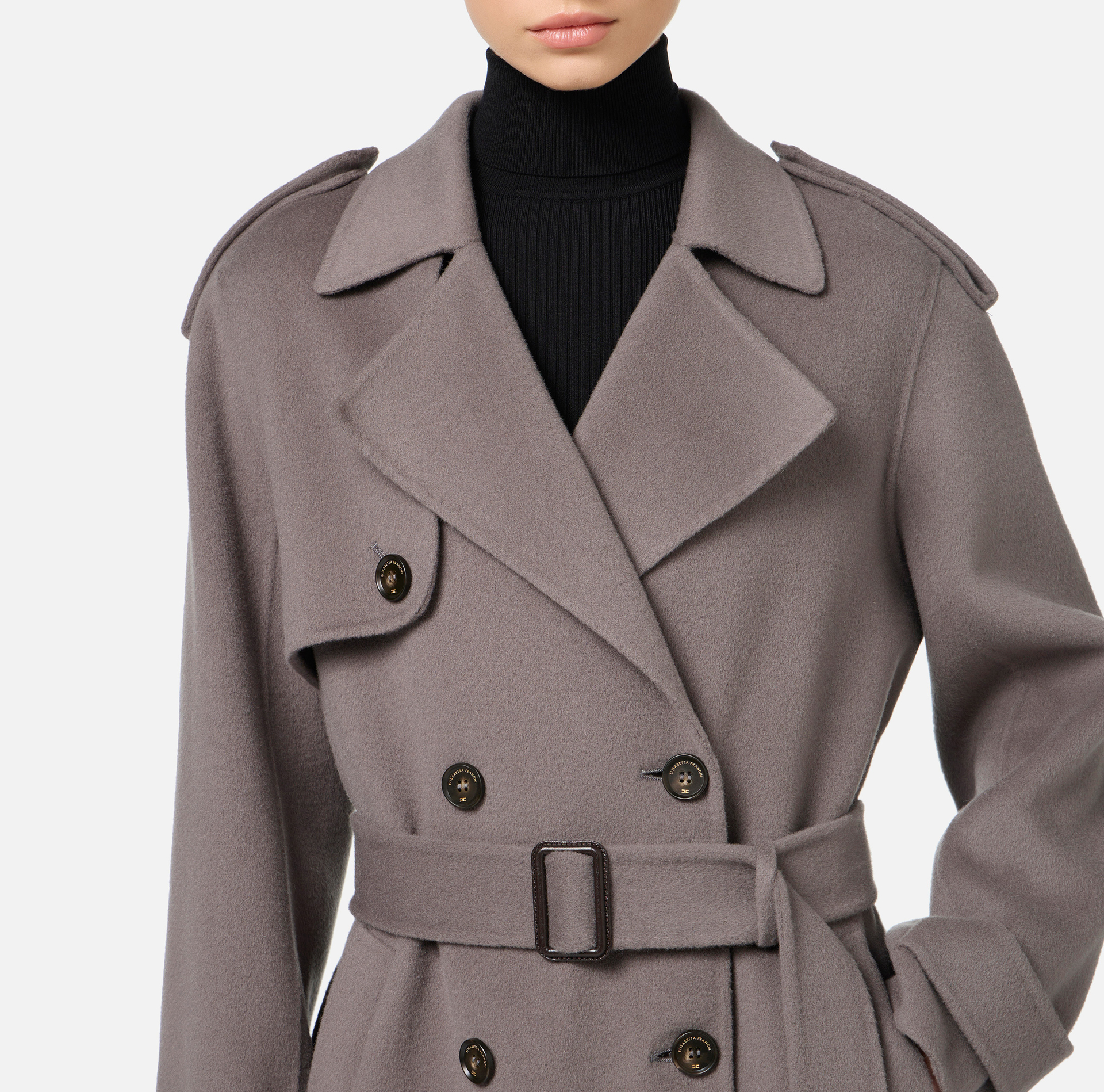Wool trench coat with toggle fastenings | Elisabetta Franchi® Outlet