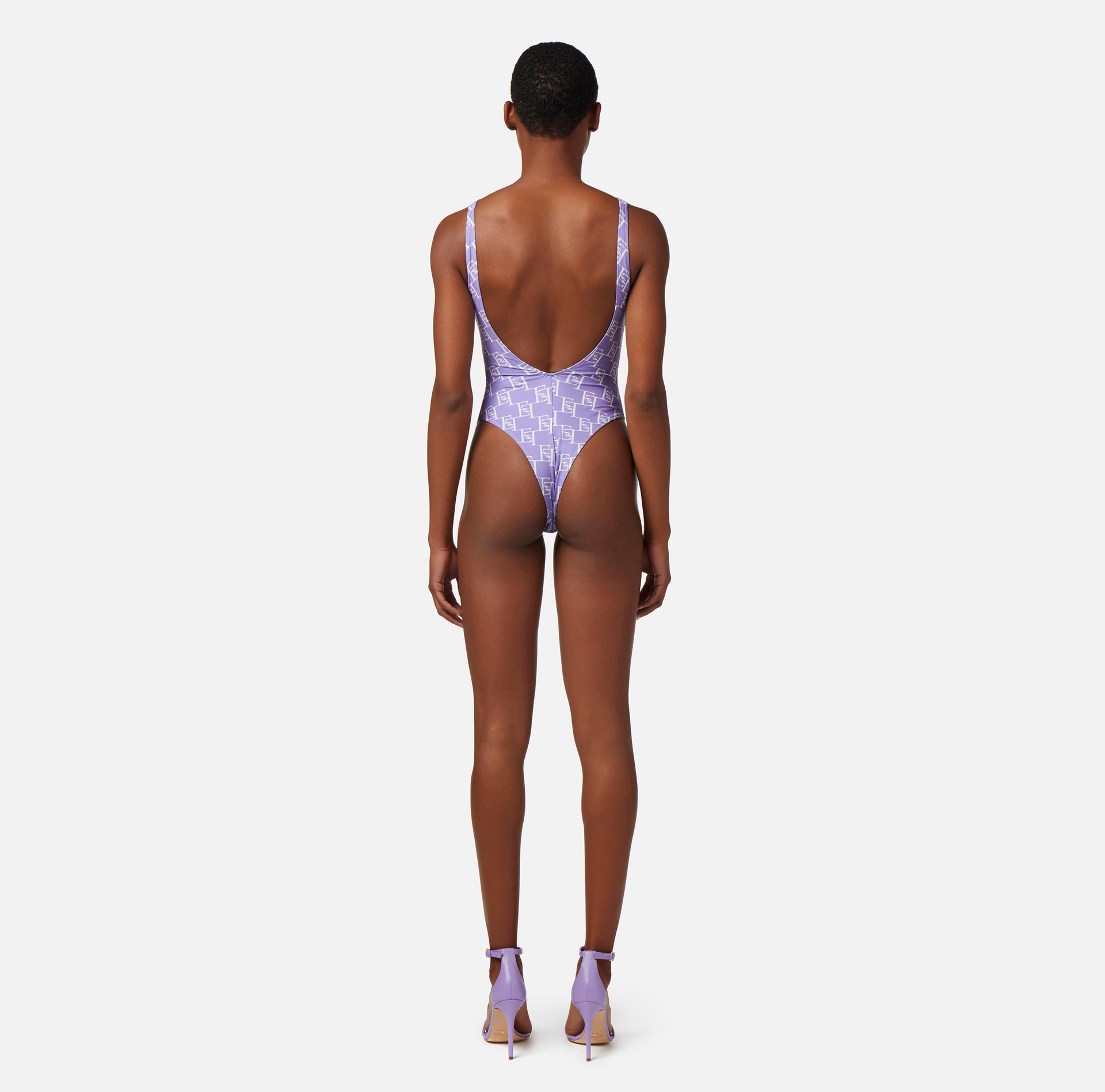 Logo print Lycra one-piece swimsuit with waistband - Elisabetta Franchi® Outlet
